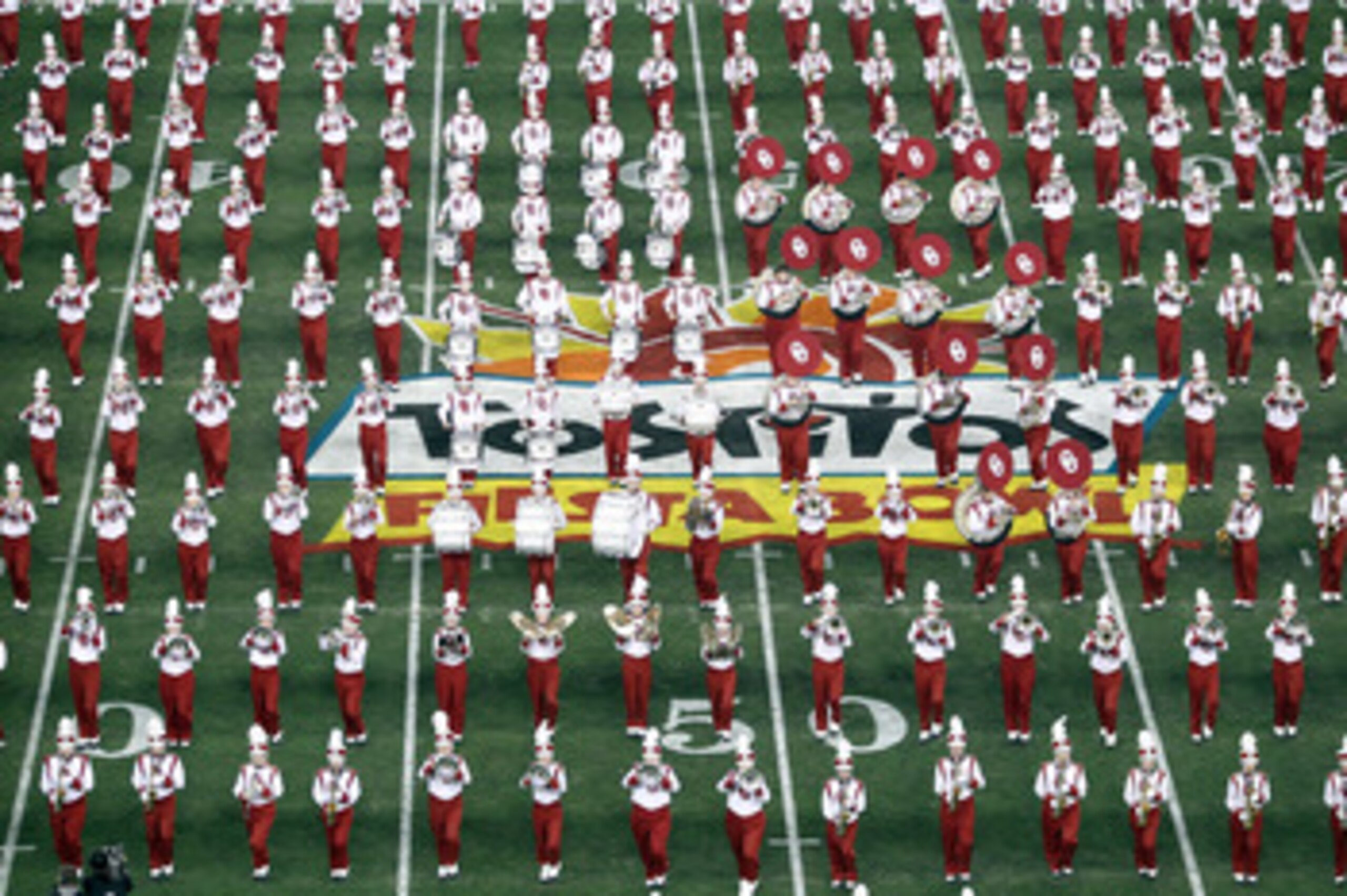 GLENDALE, AZ - JANUARY 01:  The Oklahoma Sooners band plays before the football team takes on the Connecticut Huskies in the Tostitos Fiesta Bowl at the Universtity of Phoenix Stadium on January 1, 2011 in Glendale, Arizona.  (Photo by Christian Petersen/