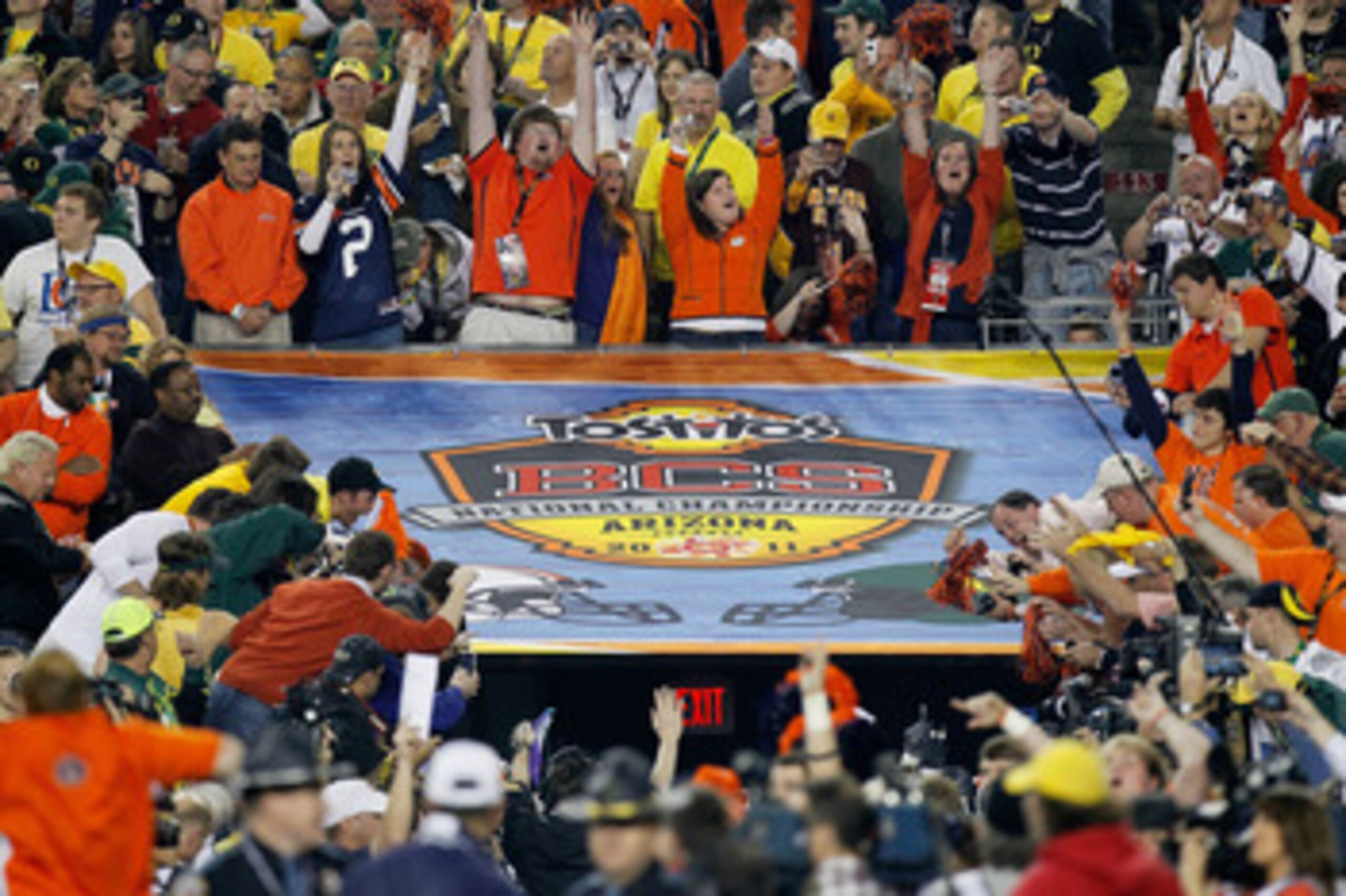 GLENDALE, AZ - JANUARY 10:  Signage is displayed at the Tostitos BCS National Championship Game between the Oregon Ducks and the Auburn Tigers at University of Phoenix Stadium on January 10, 2011 in Glendale, Arizona.  (Photo by Kevin C. Cox/Getty Images)