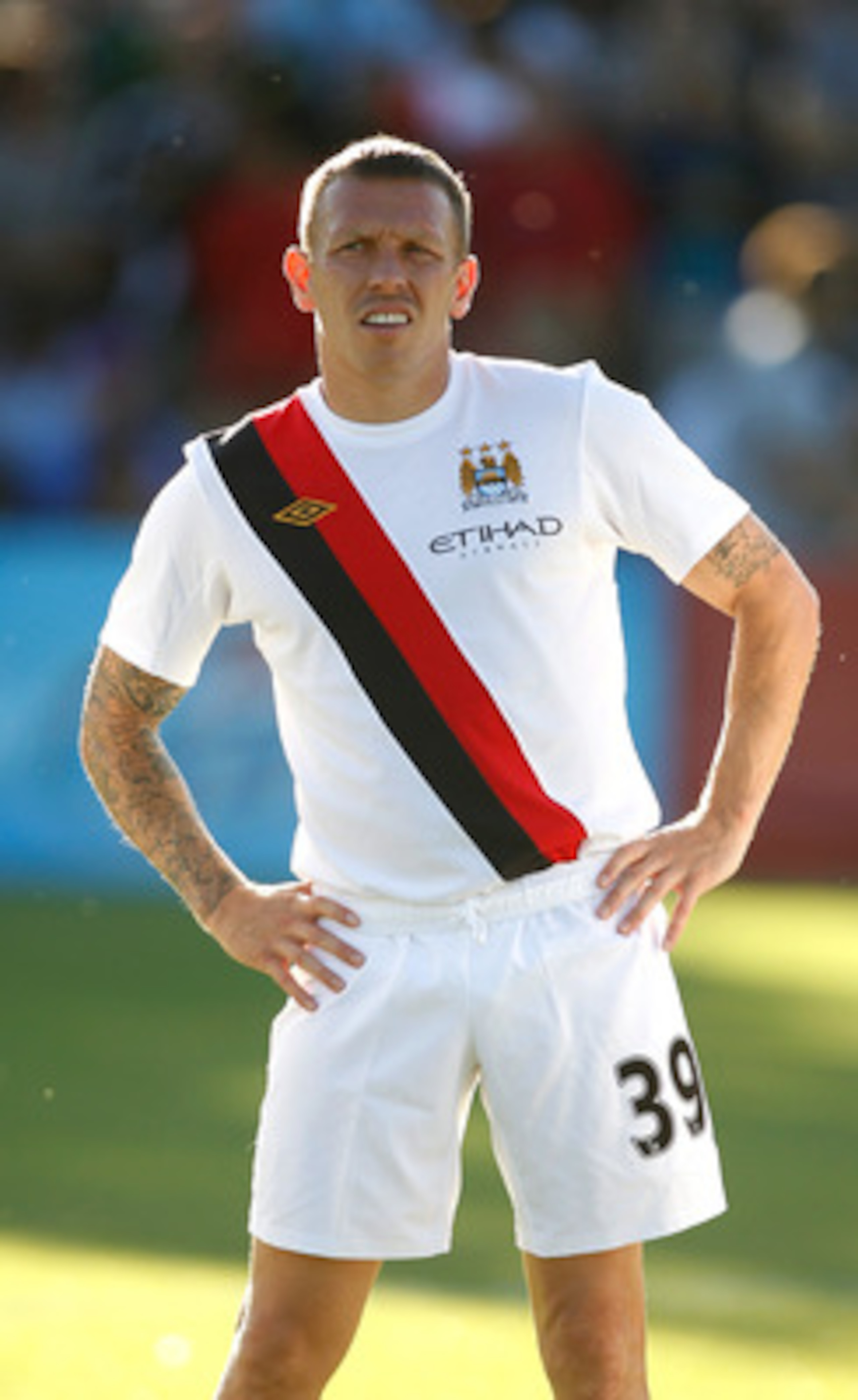 PORTLAND, OR - JULY 17:  Craig Bellamy #39 of Manchester City of stands pre-match against the Portland Timbers during a friendly match on July 17, 2010 at Merlo Field in Portland, Oregon. Manchester City topped Timbers 3-0.  (Photo by Jonathan Ferrey/Gett