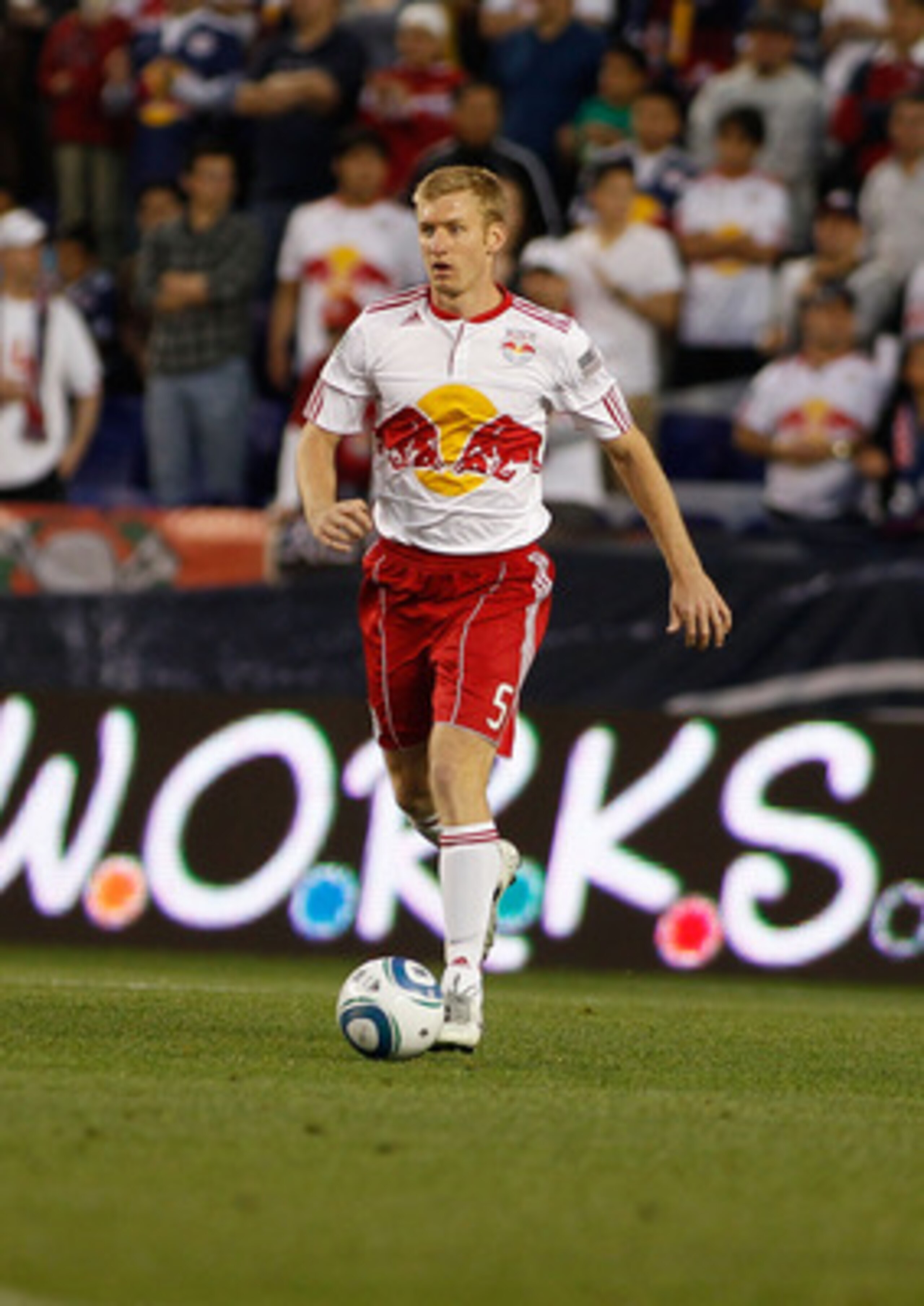 HARRISON, NJ - APRIL 30:  Tim Ream #5 of the New York Red Bulls plays the ball against Sporting KC on April 30, 2011 at Red Bull Arena in Harrison, New Jersey. The Red Bulls defeated the Sporting KC 1-0.  (Photo by Mike Stobe/Getty Images for New York Red