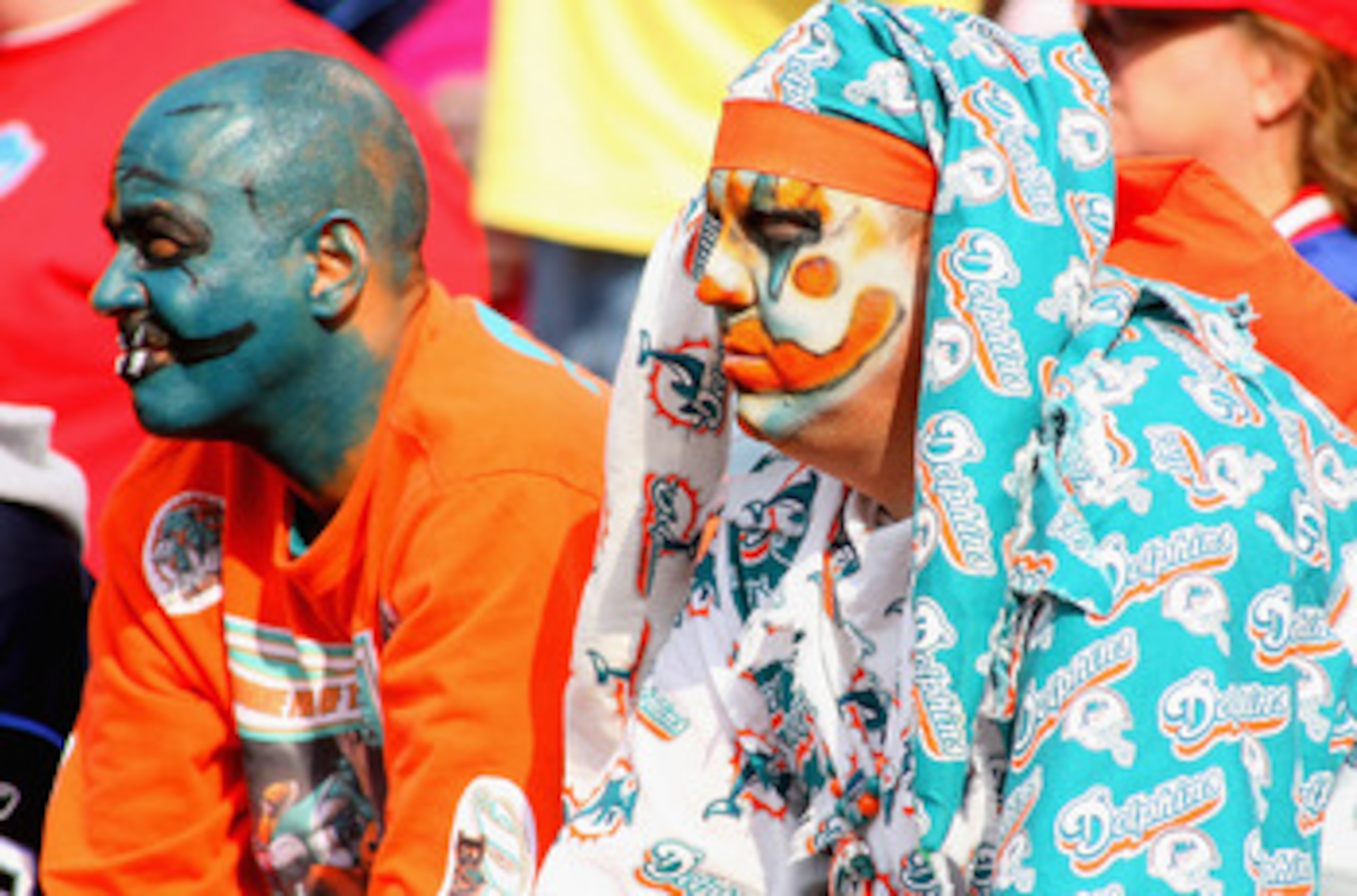 ORCHARD PARK, NY - SEPTEMBER 12: Miami Dolphins fans watch a play during the NFL season opener against the Buffalo Bills at Ralph Wilson Stadium on September 12, 2010 in Orchard Park, New York. The Dolphins won 15-10. (Photo by Rick Stewart/Getty Images)