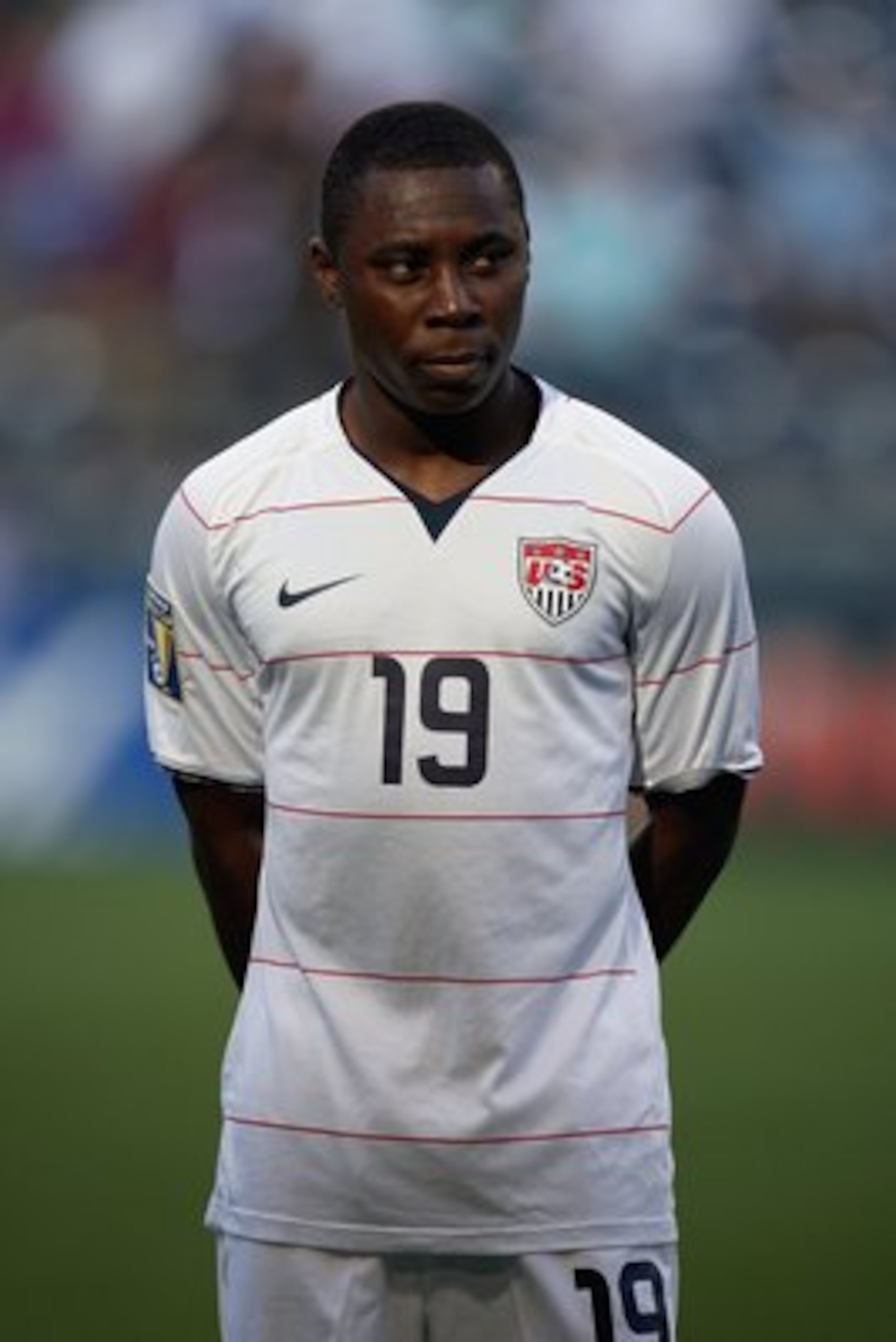 SEATTLE - JULY 04:  Freddy Adu #19 of USA looks on before the 2009 CONCACAF Gold Cup game against Grenada on July 4, 2009 at Qwest Field in Seattle, Washington. (Photo by Otto Greule Jr/Getty Images)