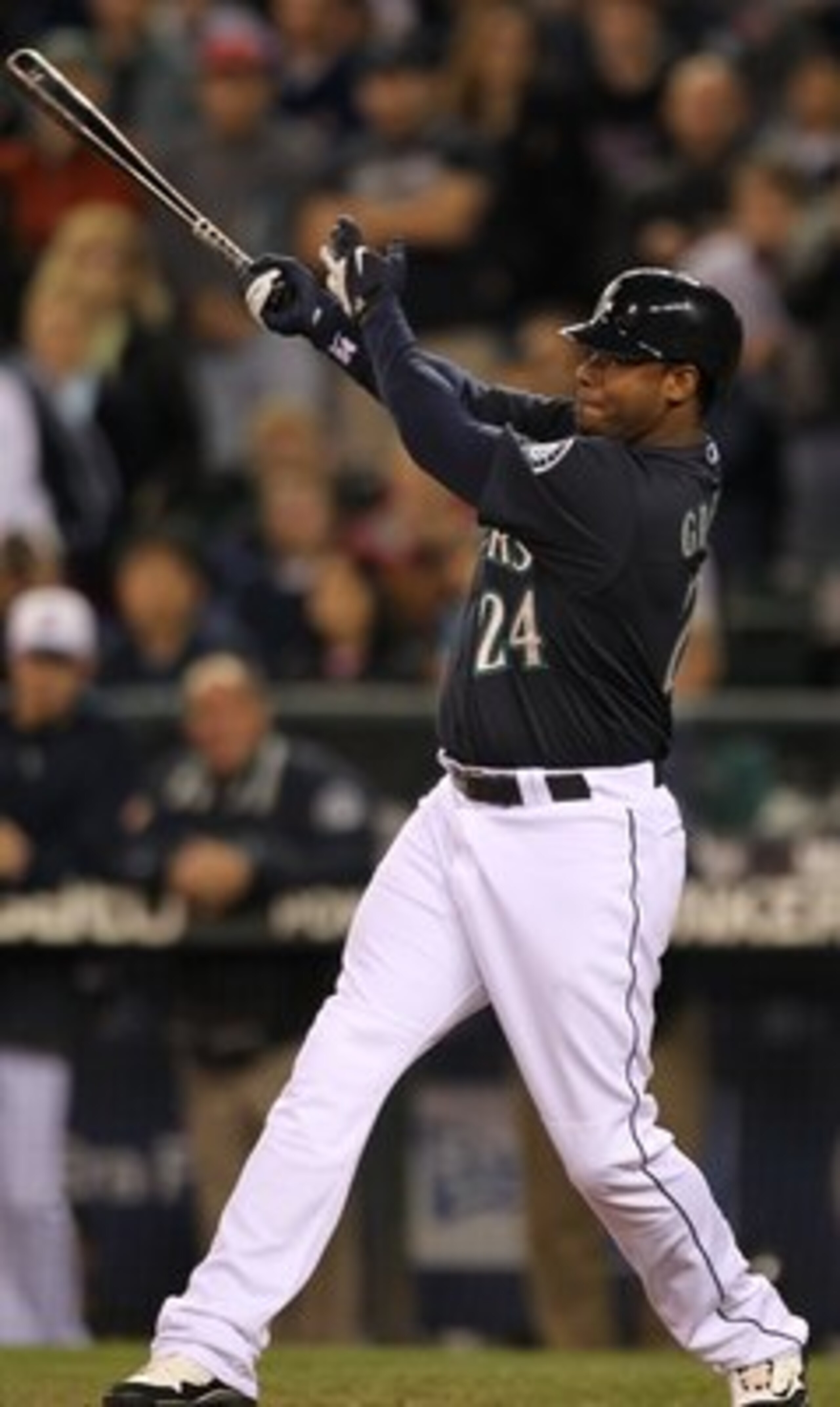 SEATTLE - MAY 31:  Ken Griffey Jr. #24 of the Seattle Mariners bats against the Minnesota Twins at Safeco Field on May 31, 2010 in Seattle, Washington. (Photo by Otto Greule Jr/Getty Images)