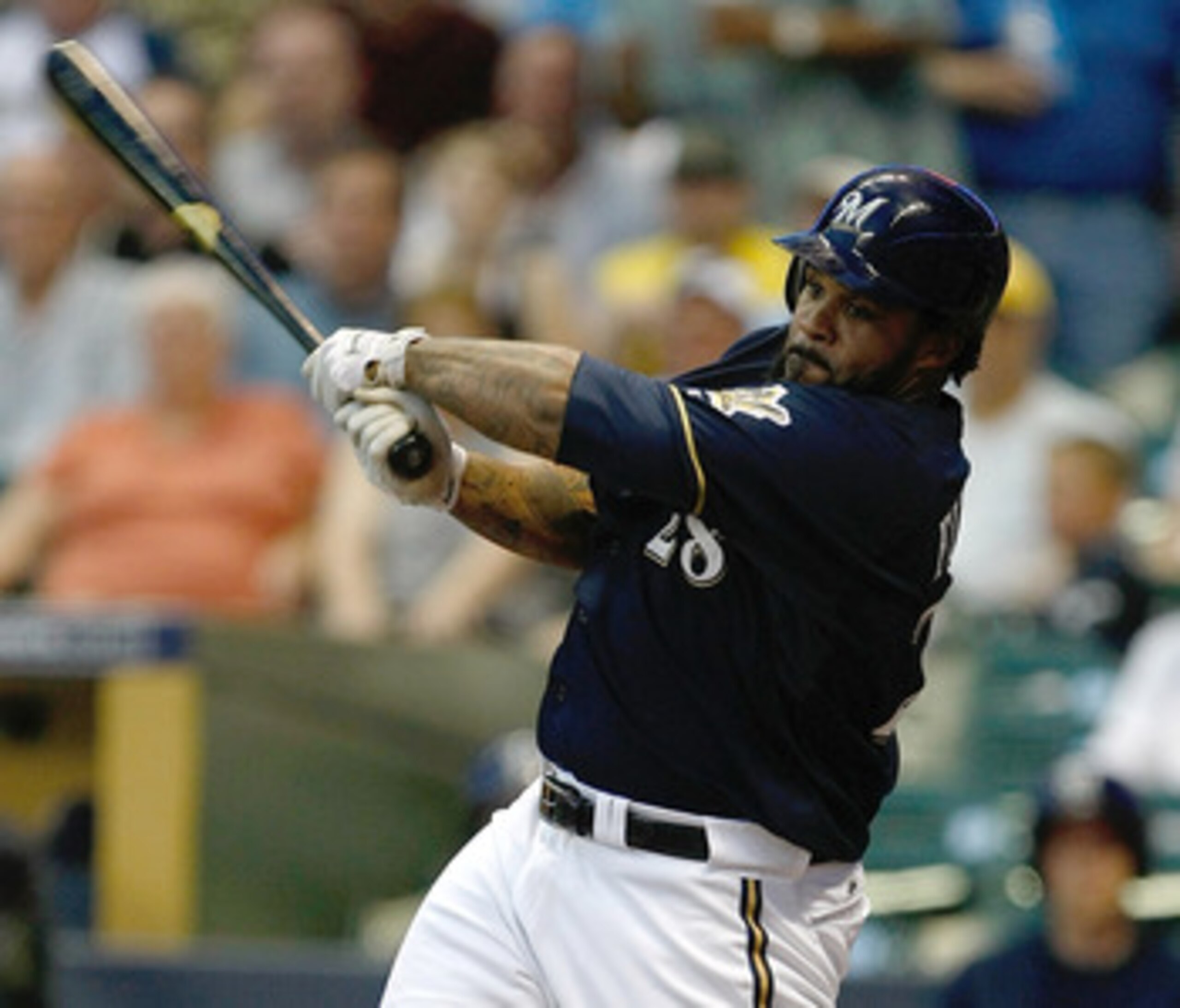 MILWAUKEE, WI - JUNE 7: Prince Fielder #28 of the Milwaukee Brewers bats against the New York Mets at Miller Park on June 7, 2011 in Milwaukee, Wisconsin. (Photo by Scott Boehm/Getty Images)