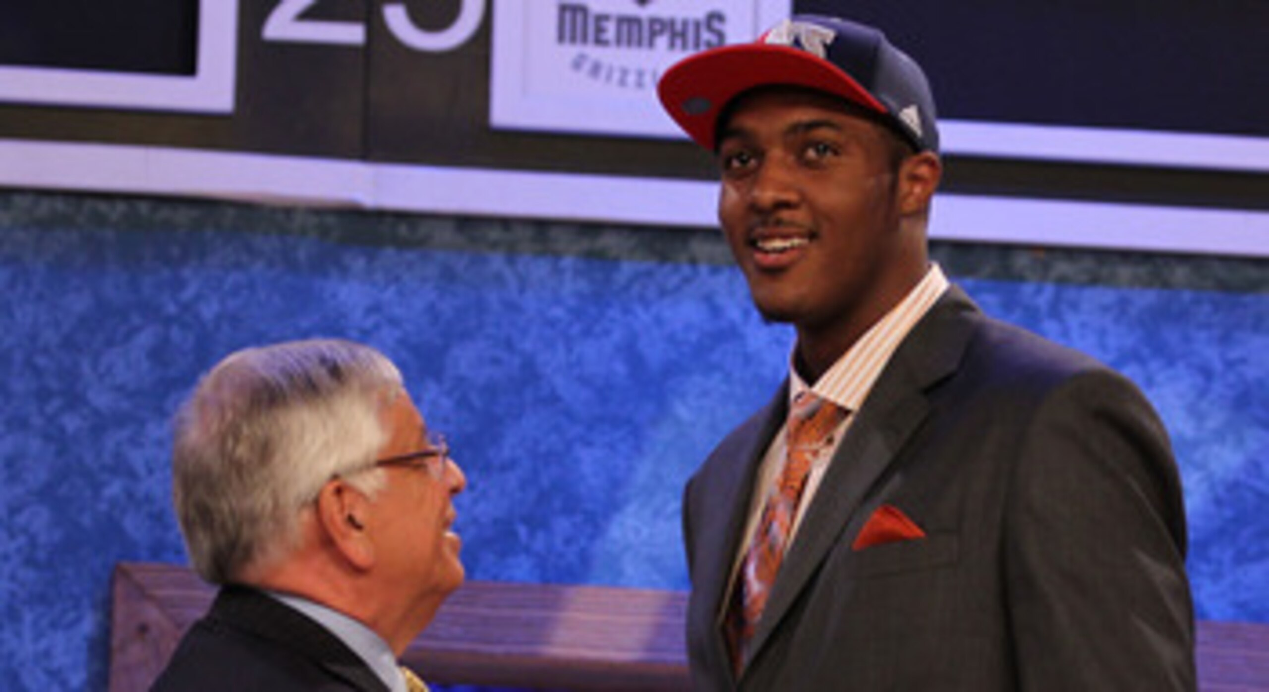 NEW YORK - JUNE 24:  Derrick Favors of Georgia State stands with NBA Commisioner David Stern after being drafted third overall by the New Jersey Nets at Madison Square Garden on June 24, 2010 in New York City.  NOTE TO USER: User expressly acknowledges an