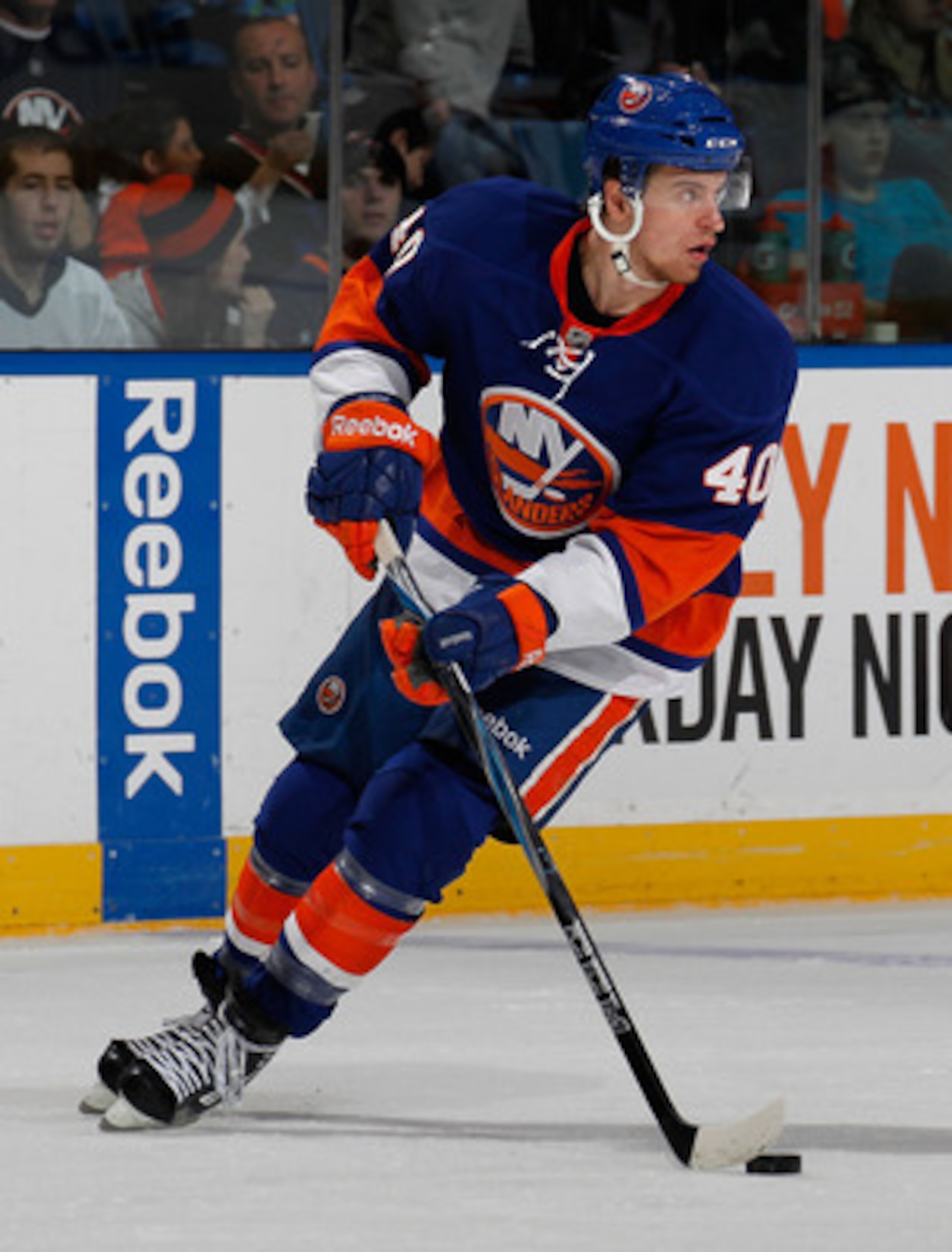 UNIONDALE, NY - MARCH 24:  Michael Grabner #40 of the New York Islanders skates during an NHL hockey game against the Atlanta Thrashers at the Nassau Coliseum on March 24, 2011 in Uniondale, New York.  (Photo by Paul Bereswill/Getty Images)
