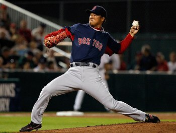 FORT MYERS, FL - FEBRUARY 27:  Pitcher Hideki Okajima #37 of the Boston Red Sox pitches against the Minnesota Twins during a Grapefruit League Spring Training Game at Hammond Stadium on February 27, 2011 in Fort Myers, Florida.  (Photo by J. Meric/Getty I