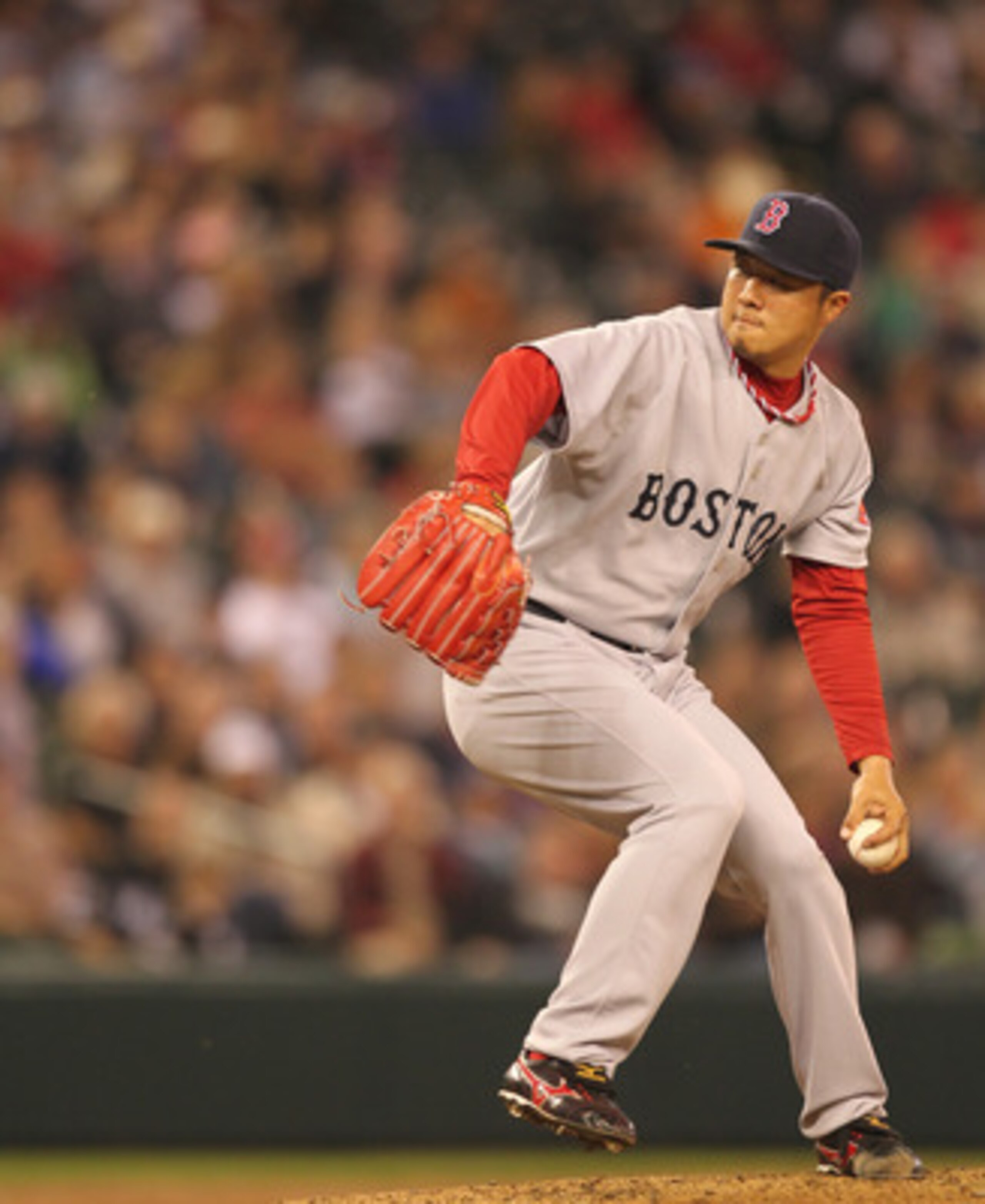 SEATTLE - SEPTEMBER 15:  Relief pitcher Hideki Okajima #37 of the Boston Red Sox pitches against the Seattle Mariners at Safeco Field on September 15, 2010 in Seattle, Washington. (Photo by Otto Greule Jr/Getty Images)
