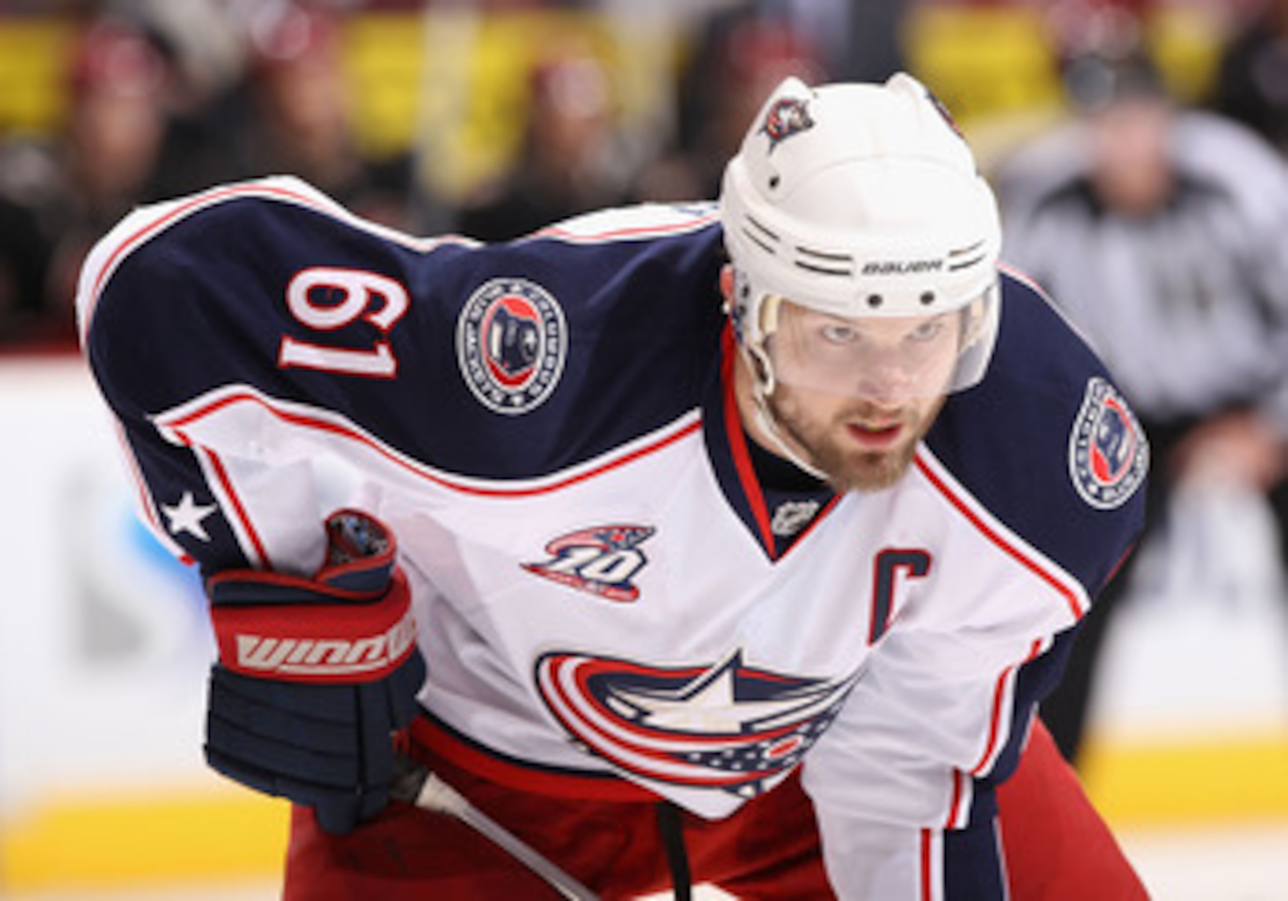GLENDALE, AZ - MARCH 24:  Rick Nash #61 of the Columbus Blue Jackets during the NHL game against the Phoenix Coyotes at Jobing.com Arena on March 24, 2011 in Glendale, Arizona.  The Coyotes defeated the Blue Jackets 3-0.  (Photo by Christian Petersen/Gett
