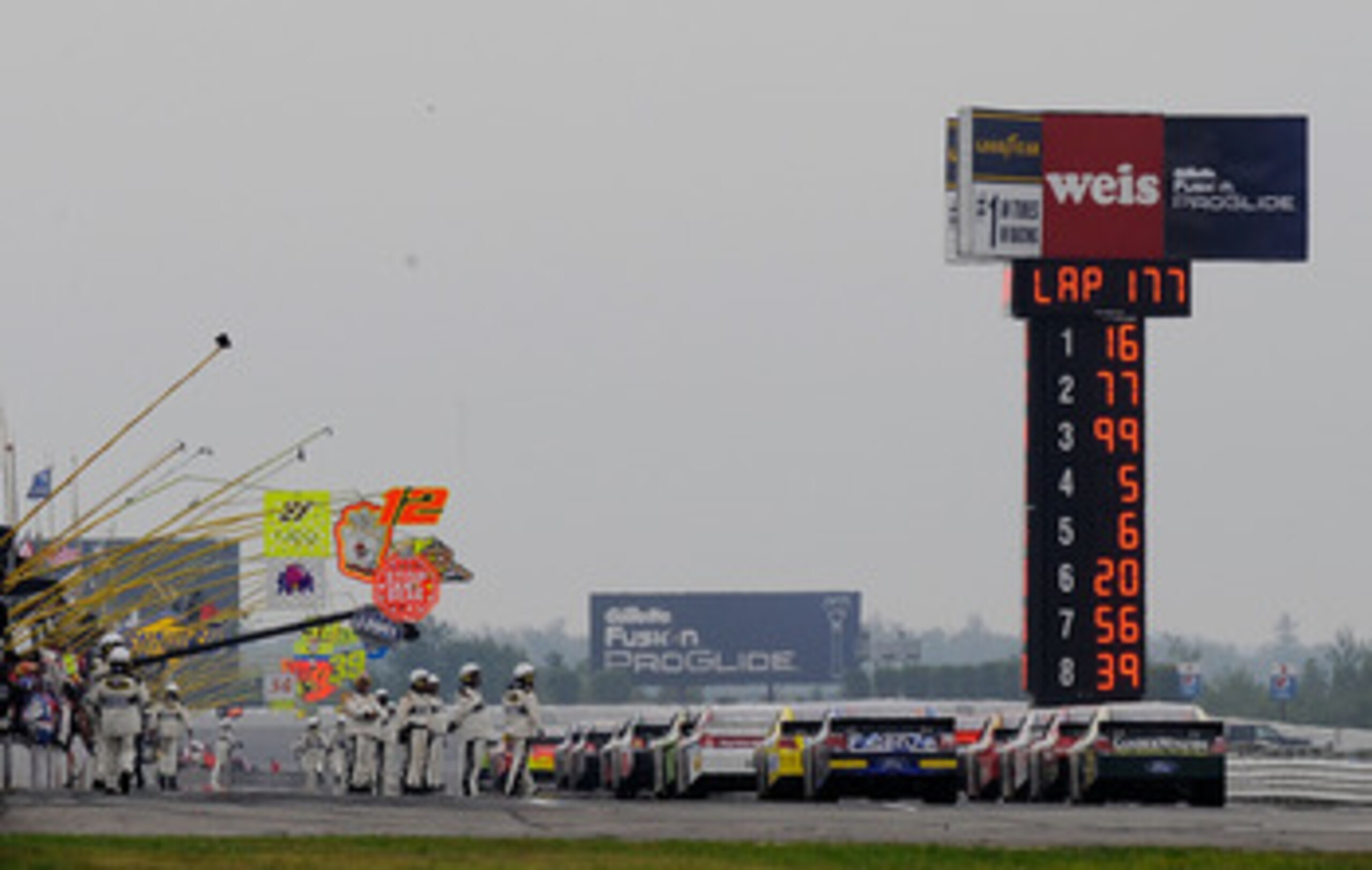 LONG POND, PA - AUGUST 01: The field prepares to leave pit road after a red flag delay during the NASCAR Sprint Cup Series Sunoco Red Cross Pennsylvania 500 at Pocono Raceway on August 1, 2010 in Long Pond, Pennsylvania. (Photo by Rusty Jarrett/Getty Im LONG POND, PA - AUGUST 01: The field prepares to leave pit road after a red flag delay during the NASCAR Sprint Cup Series Sunoco Red Cross Pennsylvania 500 at Pocono Raceway on August 1, 2010 in Long Pond, Pennsylvania. (Photo by Rusty Jarrett/Getty Im