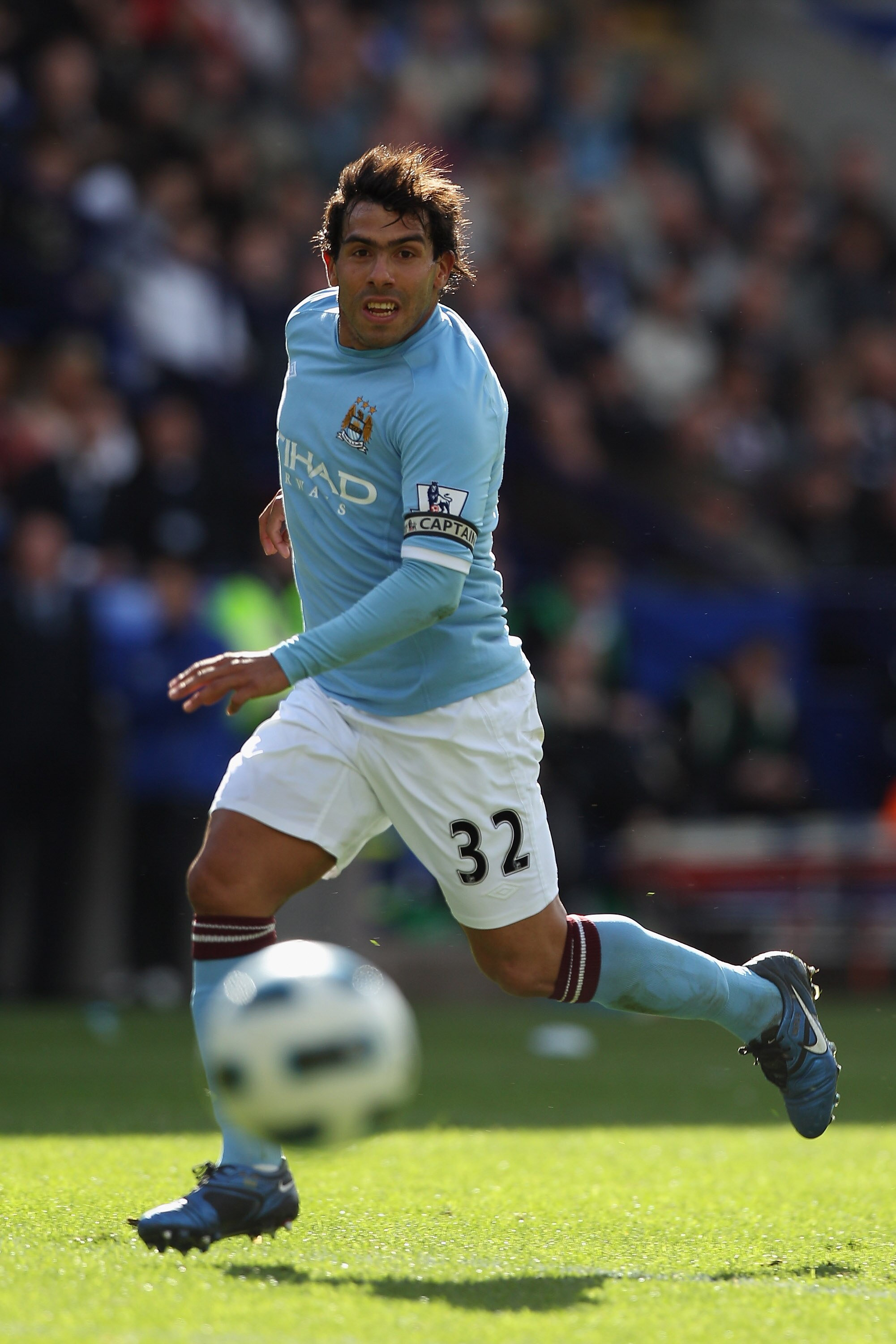 BOLTON, ENGLAND - MAY 22:  Carlos Tevez of Manchester City in action during the Barclays Premier League match between  Bolton Wanderers and Manchester City at the Reebok Stadium on May 22, 2011 in Bolton, England.  (Photo by Michael Steele/Getty Images)