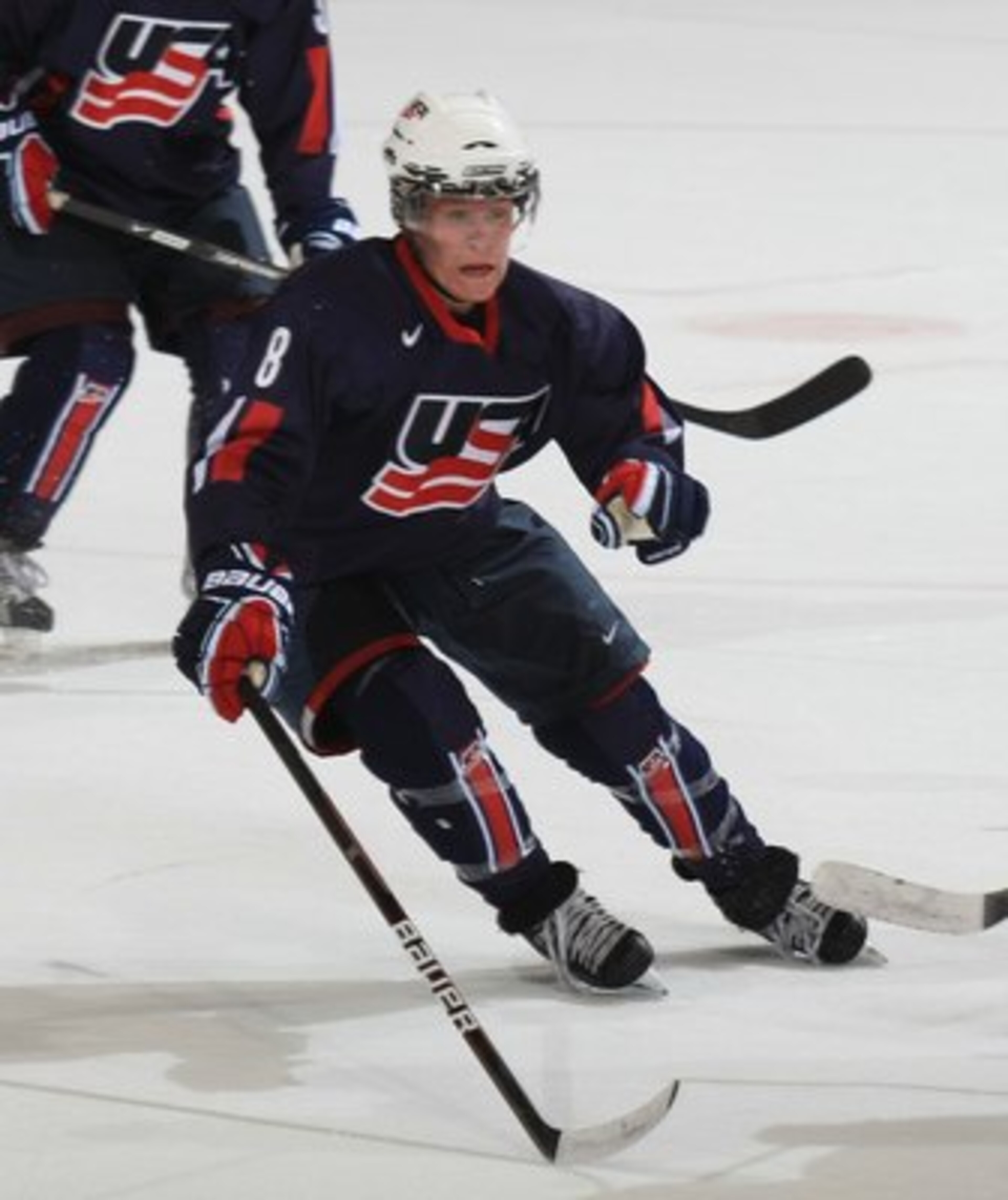 LAKE PLACID, NY - AUGUST 14: Jake Gardiner #8 of Team USA skates against Team Russia at the 1932 rink on August 15, 2009 in Lake Placid, New York. (Photo by Bruce Bennett/Getty Images) LAKE PLACID, NY - AUGUST 14: Jake Gardiner #8 of Team USA skates against Team Russia at the 1932 rink on August 15, 2009 in Lake Placid, New York. (Photo by Bruce Bennett/Getty Images)