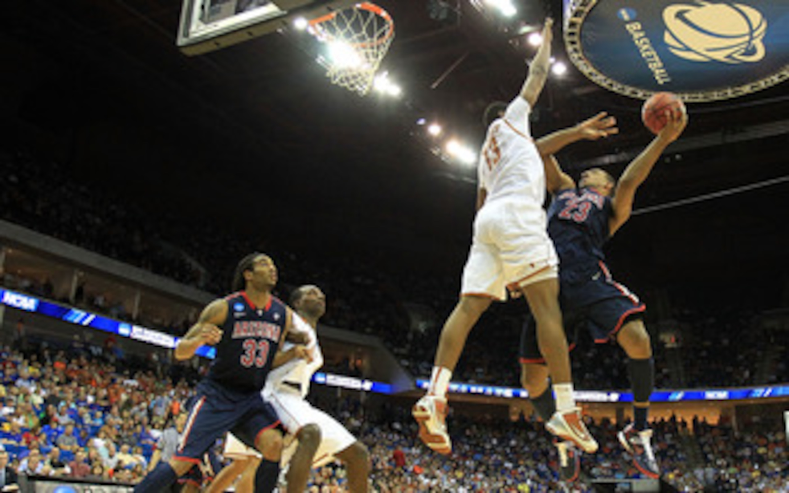 TULSA, OK - MARCH 20:  Derrick Williams #23 of the Arizona Wildcats goes up for a shot against Tristan Thompson #13 of the Texas Longhorns during the third round of the 2011 NCAA men's basketball tournament at BOK Center on March 20, 2011 in Tulsa, Oklaho