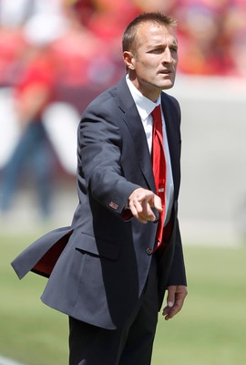 SANDY, UT - MAY 7: Jason Kreis head coach of Real Salt Lake gestures during a game against Chivas USA during the first half of an MLS soccer game May 7, 2011 at Rio Tinto Stadium in Sandy, Utah. Real Salt Lake beat Chivas USA 1-0. (Photo by George Frey/Ge