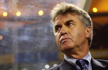INCHEON - JUNE 14:  South Korea coach Guus Hiddink during the Portugal v South Korea, Group D, World Cup Group Stage match played at the Incheon Munhak Stadium in Incheon, South Korea on June 14, 2002. Korea won 1-0. (Photo by Clive Brunskill/Getty Images