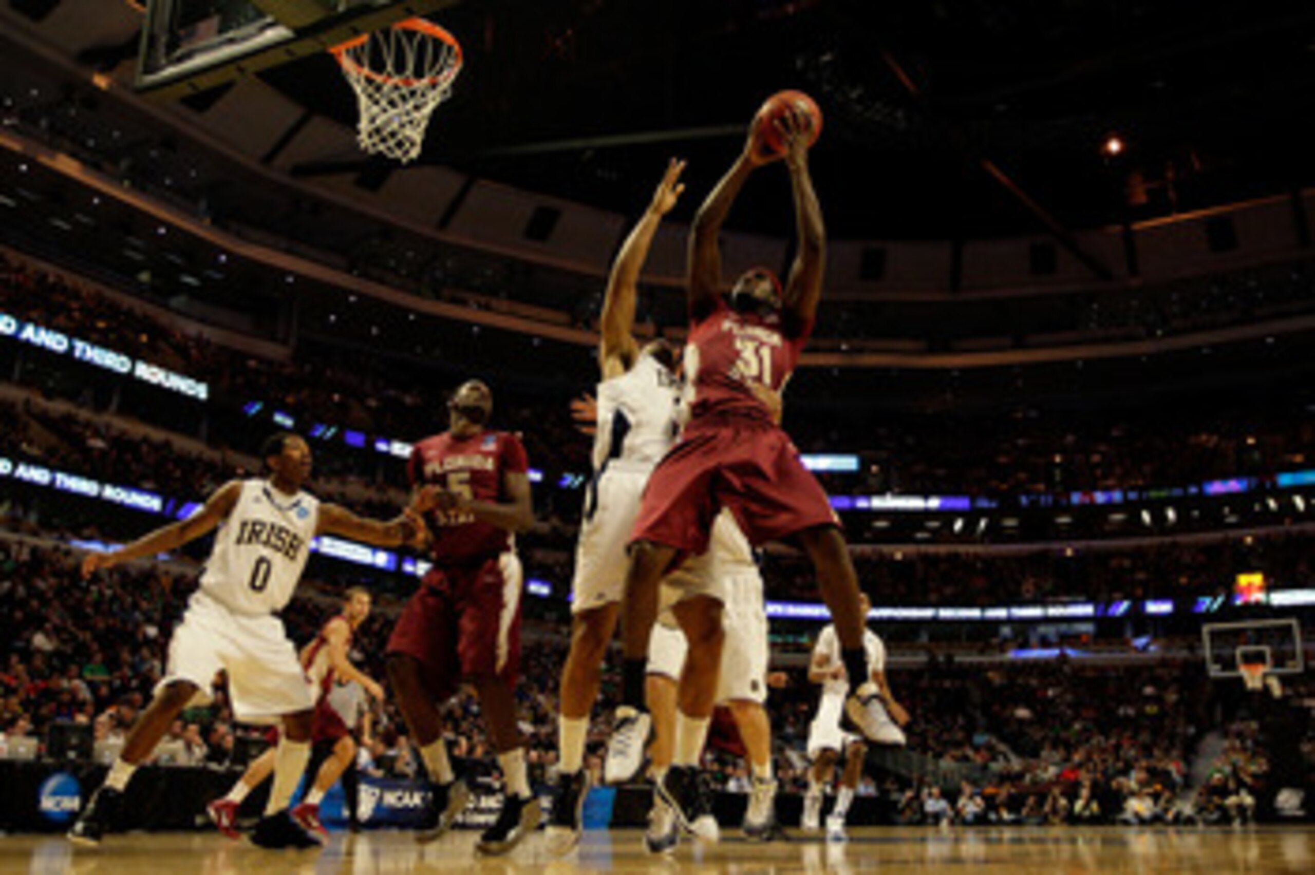 CHICAGO, IL - MARCH 20:  Chris Singleton #31 of the Florida State Seminoles rebounds against the Notre Dame Fighting Irish in the second half during the third round of the 2011 NCAA men's basketball tournament at the United Center on March 20, 2011 in Chi