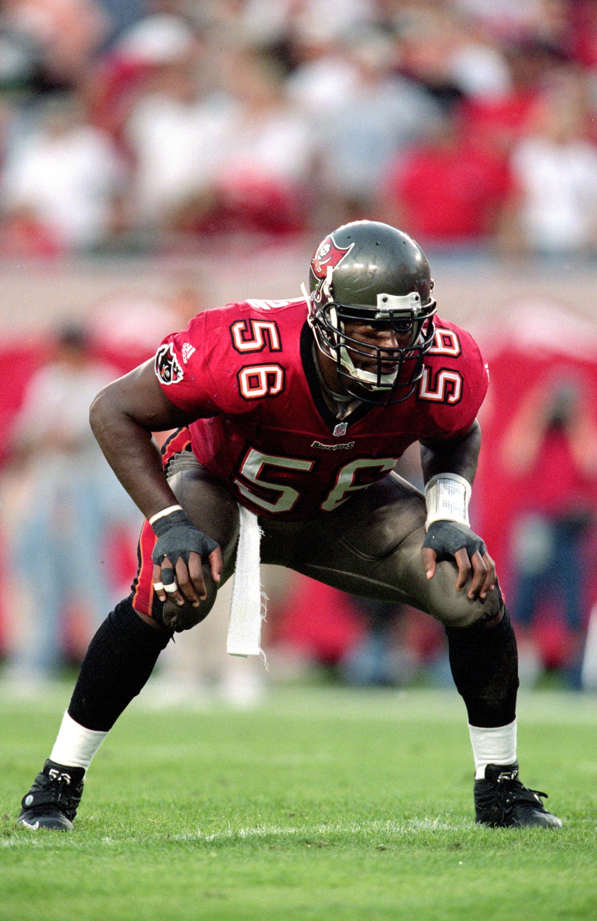 12 Dec 1999: Hardy Nickerson #56 of the Tampa Bay Buccaneers gets ready to move at the snap during the game against the Detroit Lions at the Raymond James Stadium in Tampa Bay, Florida. The Buccaneers defeated the Lions 23-16. Mandatory Credit: Andy Lyons