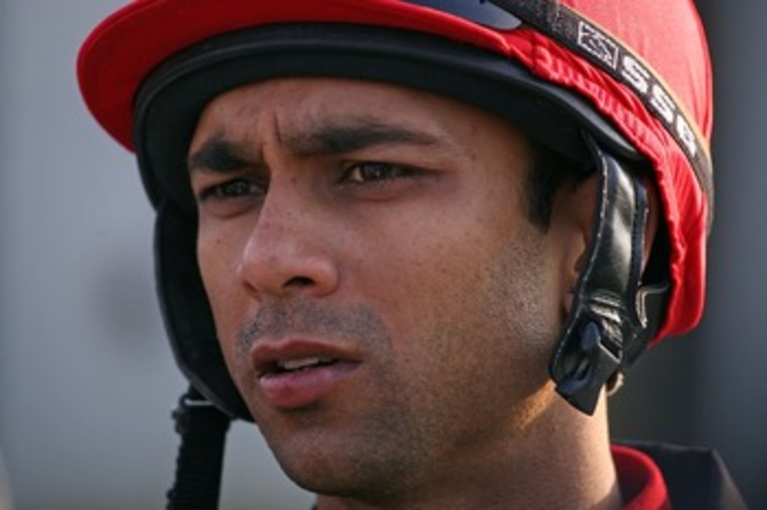 LOUISVILLE, KY - APRIL 28:  Shaun Bridgmohan the jockey of Pyro talks to the media during the morning training for the Kentucky Derby on April 28, 2008 at Churchill Downs in Louisville, Kentucky.  (Photo by Andy Lyons/Getty Images)