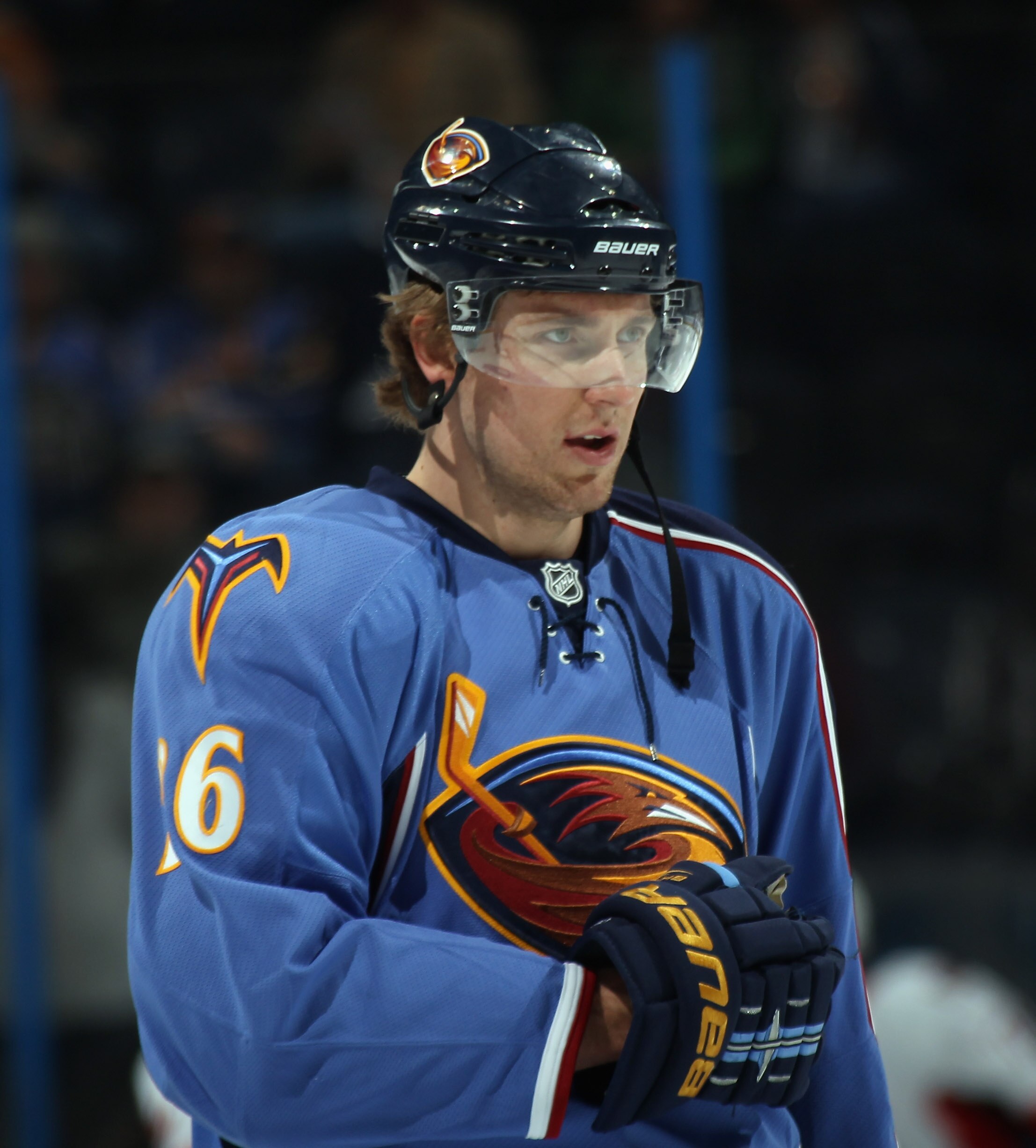 ATLANTA, GA - MARCH 27: Blake Wheeler #26 of the Atlanta Thrashers skates against the Ottawa Senators at the Philips Arena on March 27, 2011 in Atlanta, Georgia. The Thrashers defeated the 5-4 in the shoot out.  (Photo by Bruce Bennett/Getty Images)