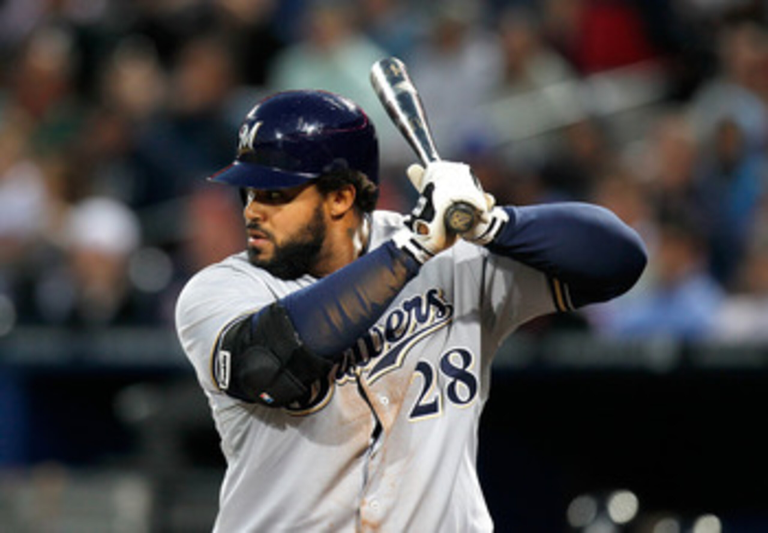 ATLANTA, GA - MAY 04:  Prince Fielder #28 of the Milwaukee Brewers against the Atlanta Braves at Turner Field on May 4, 2011 in Atlanta, Georgia.  (Photo by Kevin C. Cox/Getty Images)