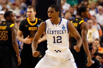 TAMPA, FL - MARCH 19:  Brandon Knight #12 of the Kentucky Wildcats reacts in the second half agianst the West Virginia Mountaineers during the third round of the 2011 NCAA men's basketball tournament at St. Pete Times Forum on March 19, 2011 in Tampa, Flo