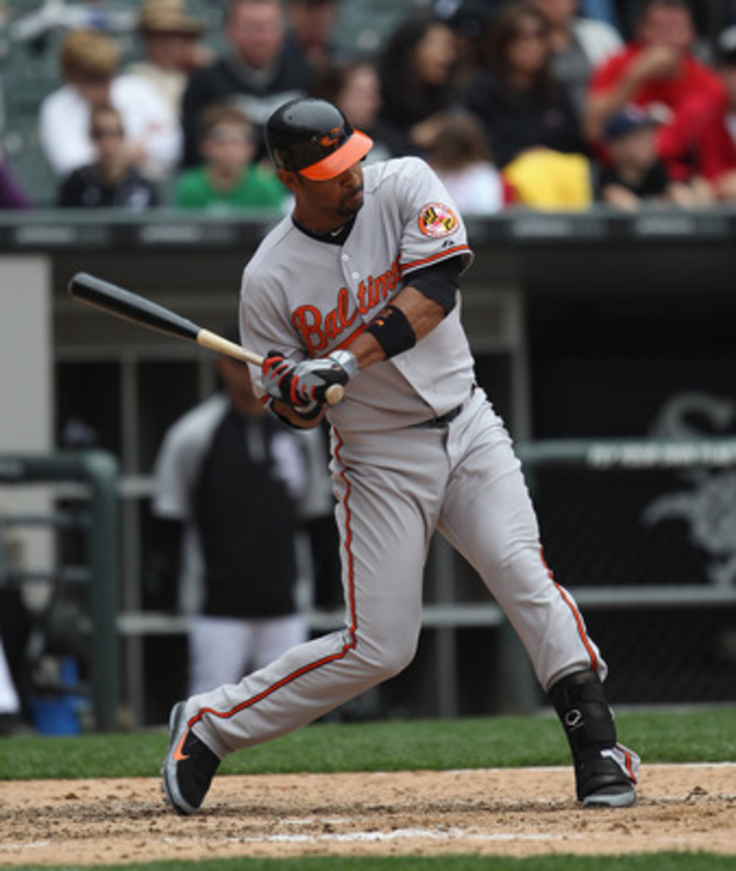 CHICAGO, IL - MAY 01: Derrick Lee #25 of the Baltimore Orioles takes a swing against the Chicago Whiute Sox at U.S. Cellular Field on May 1, 2011 in Chicago, Illinois. The Orioles defeated the White Sox 6-4. (Photo by Jonathan Daniel/Getty Images)