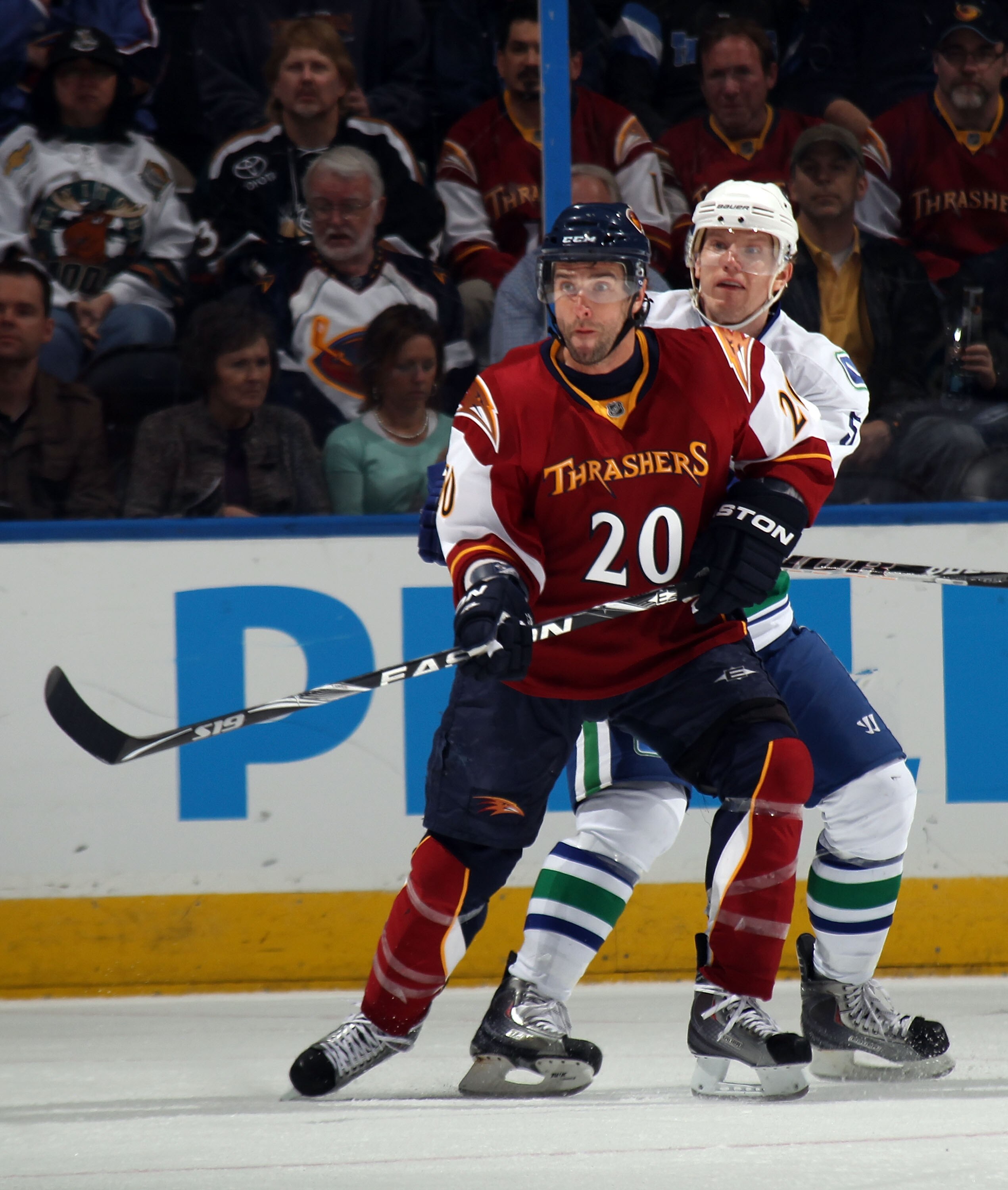 ATLANTA, GA - MARCH 25: Radek Dvorak #20 of the Atlanta Thrashers skates against the Vancouver Canucks at the Philips Arena on March 25, 2011 in Atlanta, Georgia.  (Photo by Bruce Bennett/Getty Images)