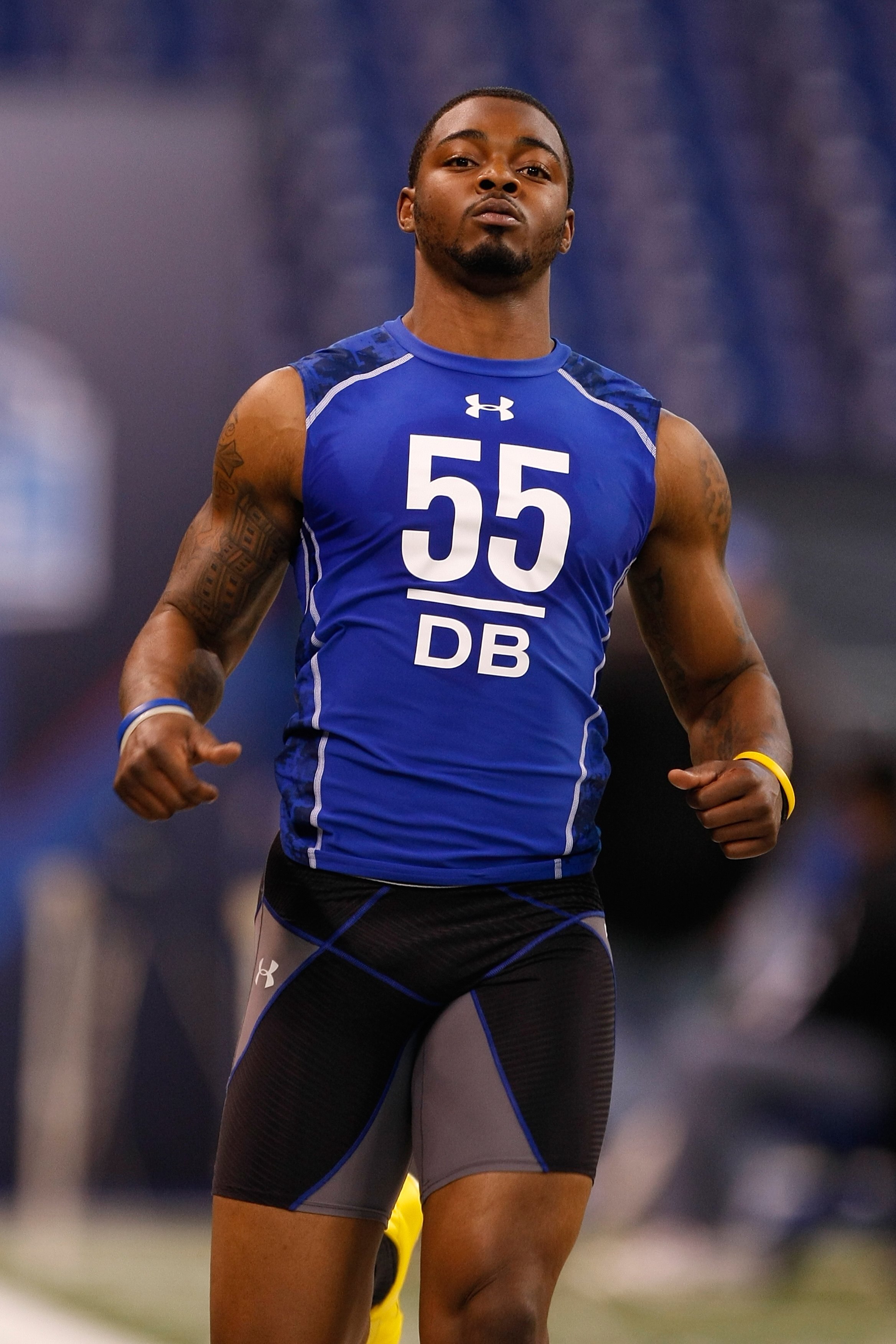 INDIANAPOLIS, IN - MARCH 2: Defensive back Donovan Warren of Michigan runs the 40 yard dash during the NFL Scouting Combine presented by Under Armour at Lucas Oil Stadium on March 2, 2010 in Indianapolis, Indiana. (Photo by Scott Boehm/Getty Images)