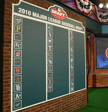SECAUCUS, NJ - JUNE 07:  The draft board is seen prior to the start of the MLB First Year Player Draft on June 7, 2010 held in Studio 42 at the MLB Network in Secaucus, New Jersey.  (Photo by Mike Stobe/Getty Images)