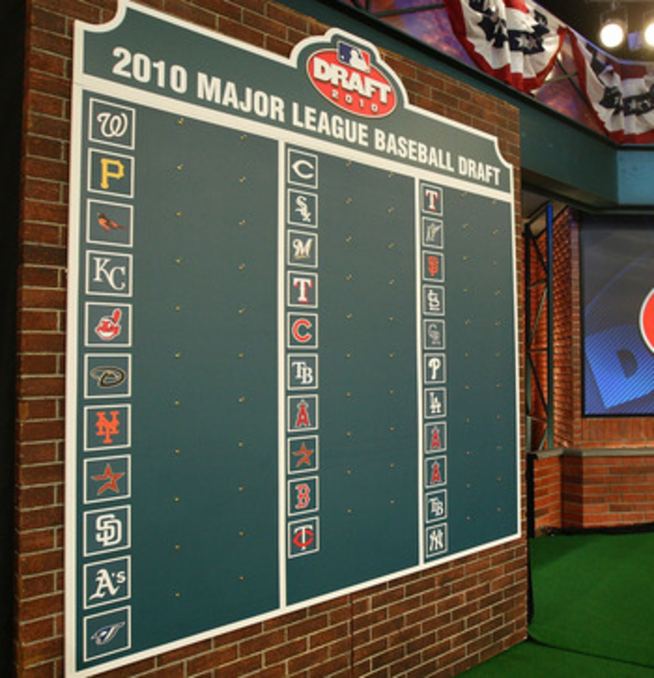 SECAUCUS, NJ - JUNE 07:  The draft board is seen prior to the start of the MLB First Year Player Draft on June 7, 2010 held in Studio 42 at the MLB Network in Secaucus, New Jersey.  (Photo by Mike Stobe/Getty Images)