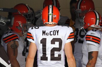 JACKSONVILLE, FL - NOVEMBER 21:  Colt McCoy #12  of the Cleveland Browns leads the team out of the tunnel during a game agaisnt the Jacksonville Jaguars at EverBank Field on November 21, 2010 in Jacksonville, Florida.  (Photo by Mike Ehrmann/Getty Images)