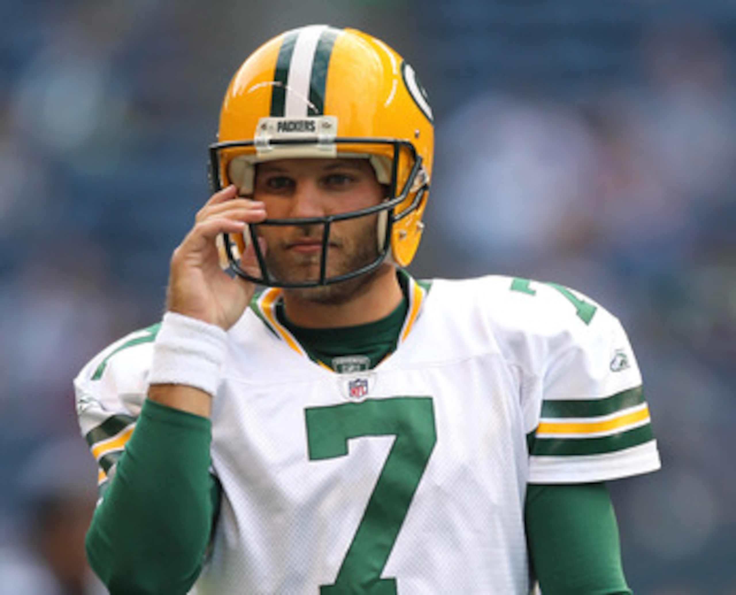 SEATTLE - AUGUST 21: Quarterback Graham Harrell #7 of the Green Bay Packers warms up prior to the preseason game against the Seattle Seahawks at Qwest Field on August 21, 2010 in Seattle, Washington. (Photo by Otto Greule Jr/Getty Images) SEATTLE - AUGUST 21: Quarterback Graham Harrell #7 of the Green Bay Packers warms up prior to the preseason game against the Seattle Seahawks at Qwest Field on August 21, 2010 in Seattle, Washington. (Photo by Otto Greule Jr/Getty Images)
