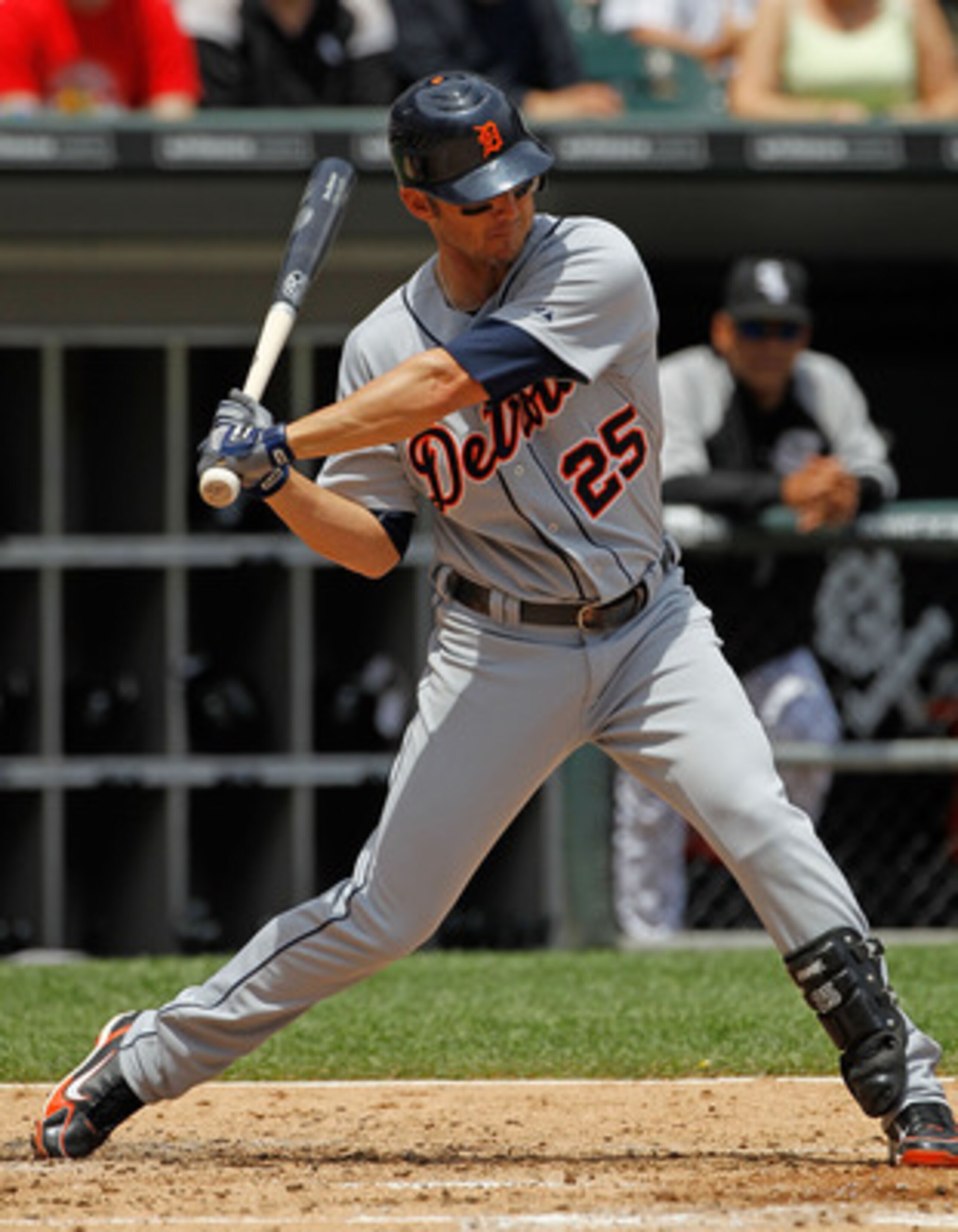 CHICAGO - JUNE 10: Ryan Raburn #25 of the Detriot Tigers takes a swing against the Chicago White Sox at U.S. Cellular Field on June 10, 2010 in Chicago, Illinois. The White Sox defeated the Tigers 3-0.  (Photo by Jonathan Daniel/Getty Images)