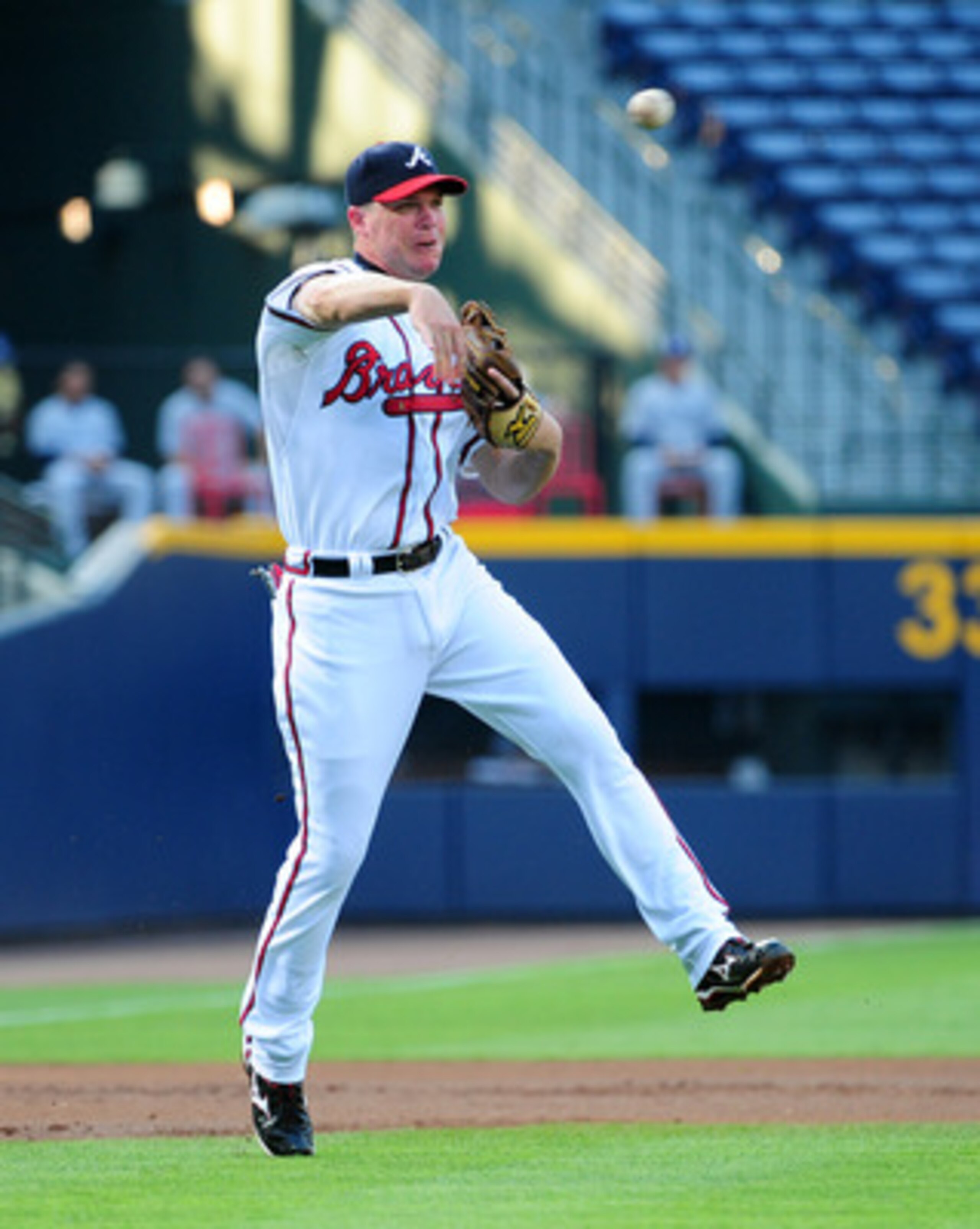 ATLANTA - MAY 31: Chipper Jones #10 of the Atlanta Braves throws out a runner against the San Diego Padres at Turner Field on May 31, 2011 in Atlanta, Georgia. (Photo by Scott Cunningham/Getty Images)