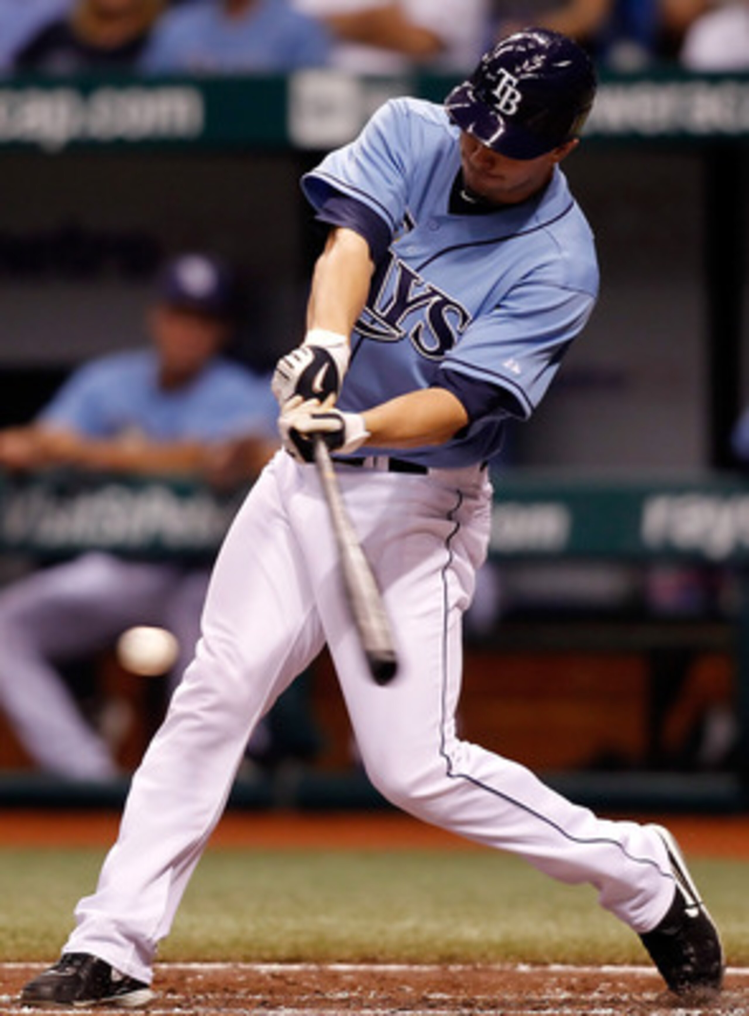 ST. PETERSBURG - AUGUST 29:  Outfielder Matt Joyce #20 of the Tampa Bay Rays fouls off a pitch against the Boston Red Sox during the game at Tropicana Field on August 29, 2010 in St. Petersburg, Florida.  (Photo by J. Meric/Getty Images)