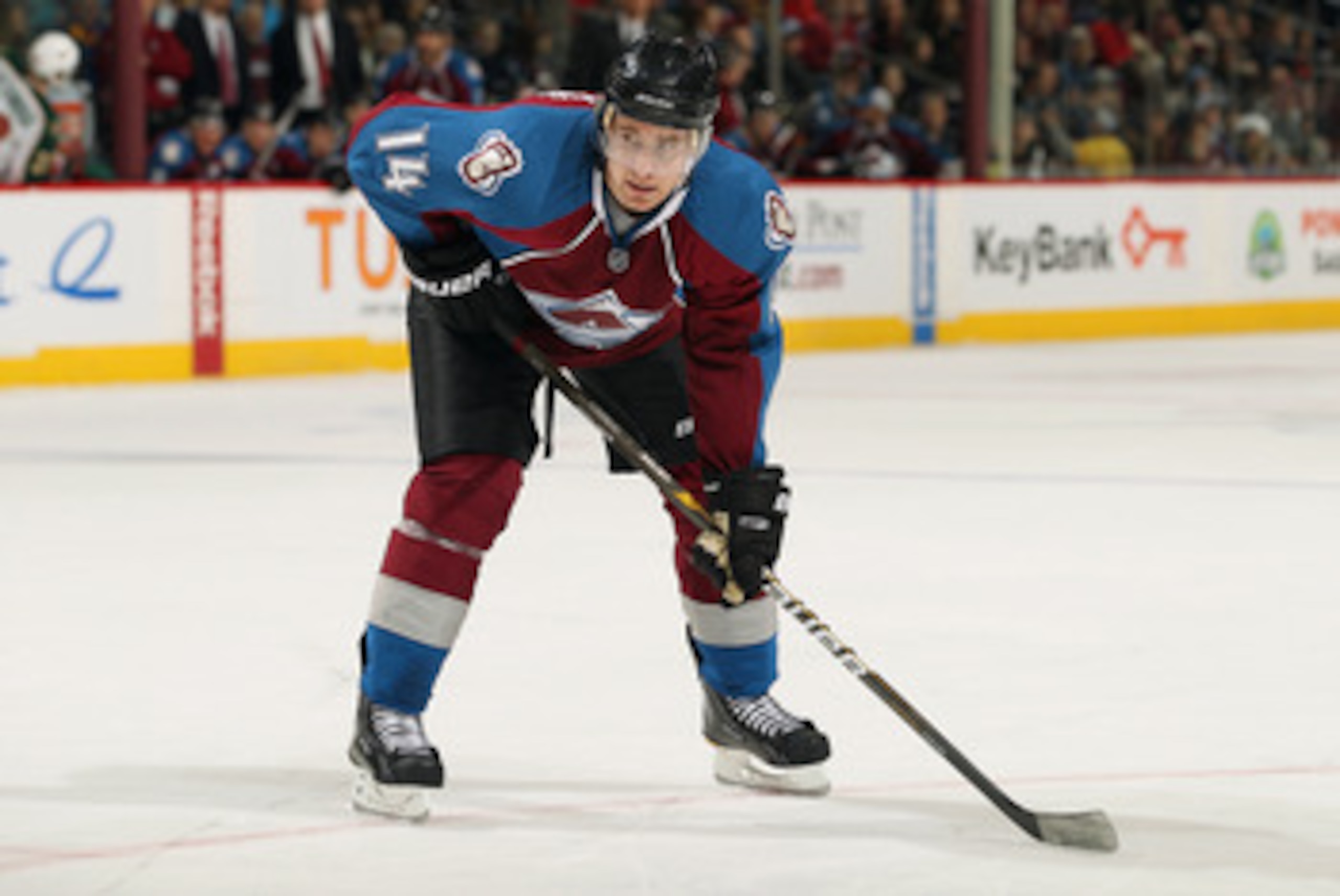 DENVER - DECEMBER 23:  Tomas Fleischmann #14 of the Colorado Avalanche awaits a face off against the Minnesota Wild at the Pepsi Center on December 23, 2010 in Denver, Colorado. The Wild defeated the Avalanche 3-1.  (Photo by Doug Pensinger/Getty Images)