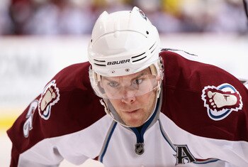 GLENDALE, AZ - APRIL 01:  Paul Stastny #26 of the Colorado Avalanche awaits a face off during the NHL game against the Phoenix Coyotes at Jobing.com Arena on April 1, 2011 in Glendale, Arizona.  The Avalanche defeated the Coyotes 4-3 in an overtime shoot 