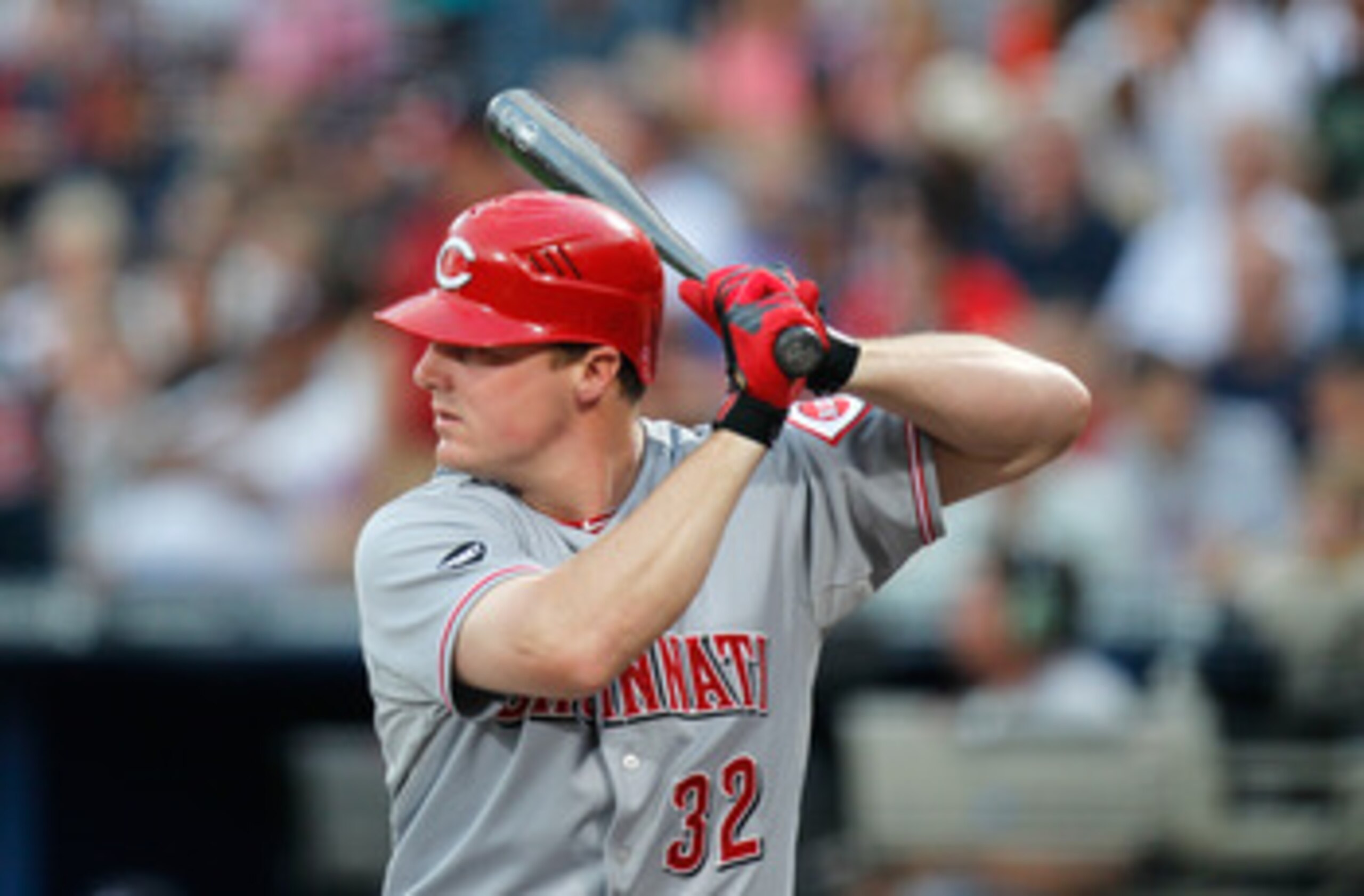 ATLANTA, GA - MAY 27: Jay Bruce #32 of the Cincinnati Reds against the Atlanta Braves at Turner Field on May 27, 2011 in Atlanta, Georgia. (Photo by Kevin C. Cox/Getty Images) ATLANTA, GA - MAY 27: Jay Bruce #32 of the Cincinnati Reds against the Atlanta Braves at Turner Field on May 27, 2011 in Atlanta, Georgia. (Photo by Kevin C. Cox/Getty Images)