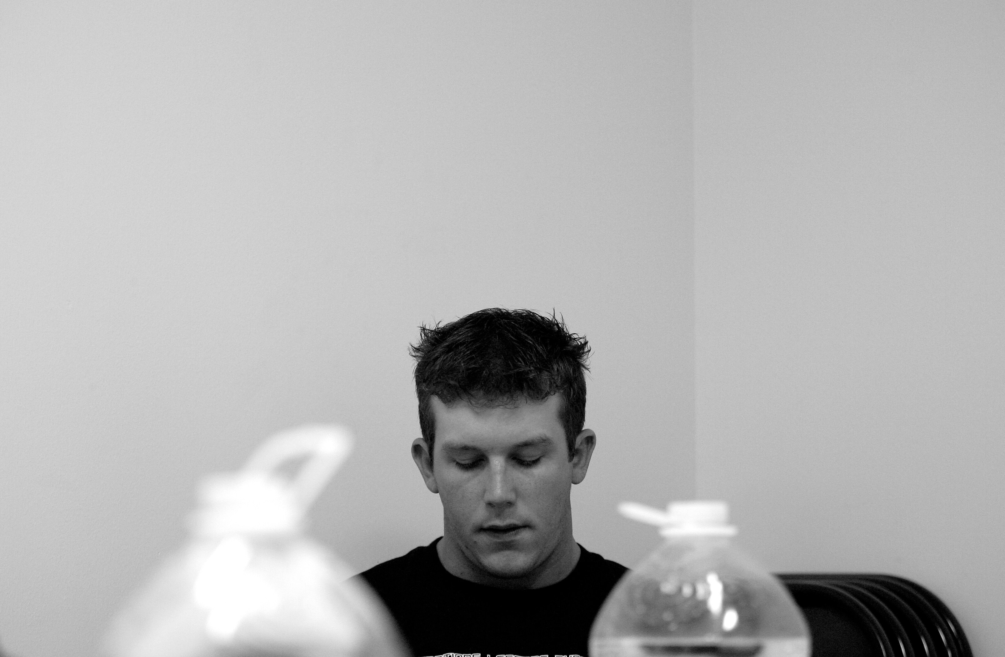 ELDON - JULY 8: Teddy DiBiase Jr. waits in the backroom before his first professional fight for the World League Wrestling on July 8, 2006 in Eldon, Missouri. They trained at the Harley Race Wrestling Academy. Harley Race's legendary wrestling career span