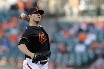 BALTIMORE, MD - JUNE 03:  Starting pitcher Zach Britton #53 of the Baltimore Orioles delivers to a Toronto Blue Jays batter at Oriole Park at Camden Yards on June 3, 2011 in Baltimore, Maryland.  The Blue Jays won 8-4. (Photo by Rob Carr/Getty Images)
