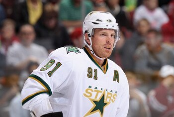 GLENDALE, AZ - MARCH 29:  Brad Richards #91 of the Dallas Stars during the NHL game against the Phoenix Coyotes at Jobing.com Arena on March 29, 2011 in Glendale, Arizona.  The Coyotes defeated the Stars 2-1 in an overtime shoot out.  (Photo by Christian 