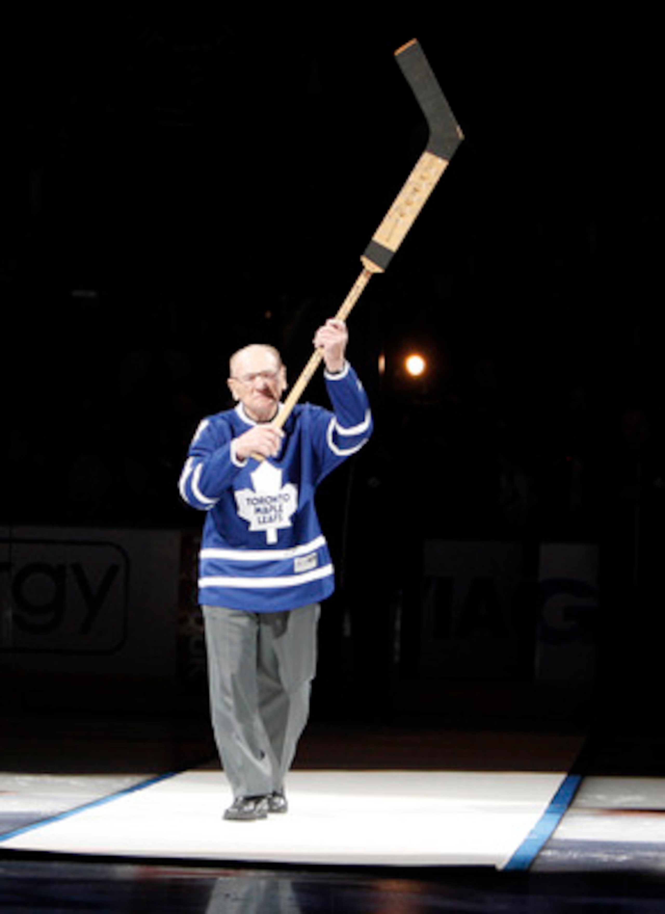 TORONTO, CANADA - OCTOBER 07: Leaf Hall of Famer Johnny Bower take part in the pre-game ceremony before the Toronto Maple Leafs take on the Montreal Canadiens during a regular season NHL game at the Air Canada Centre October 7, 2010 in Toronto, Ontario, TORONTO, CANADA - OCTOBER 07: Leaf Hall of Famer Johnny Bower take part in the pre-game ceremony before the Toronto Maple Leafs take on the Montreal Canadiens during a regular season NHL game at the Air Canada Centre October 7, 2010 in Toronto, Ontario,