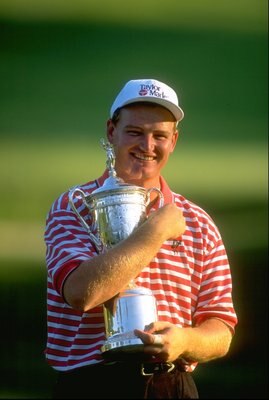 15 Jun 1997:  Ernie Els of South Africa hugs the trophy after winning the US Open at the Congressional Country Club in Bethesda, Maryland, USA. \ Mandatory Credit: David  Cannon/Allsport