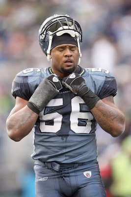 SEATTLE - NOVEMBER 02:  Leroy Hill #56 of the Seattle Seahawks stands on the field during the game against the Philadelphia Eagles at Qwest Field on November 2, 2008 in Seattle, Washington. (Photo by Otto Greule Jr/Getty Images)