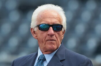 PITTSBURGH, PA - APRIL 14:  Milwaukee Brewers broadcaster Bob Uecker waits on the field before the start of their game against the Pittsburgh Pirates at PNC Park on April 14, 2011 in Pittsburgh, Pennsylvania.  (Photo by Scott Halleran/Getty Images)