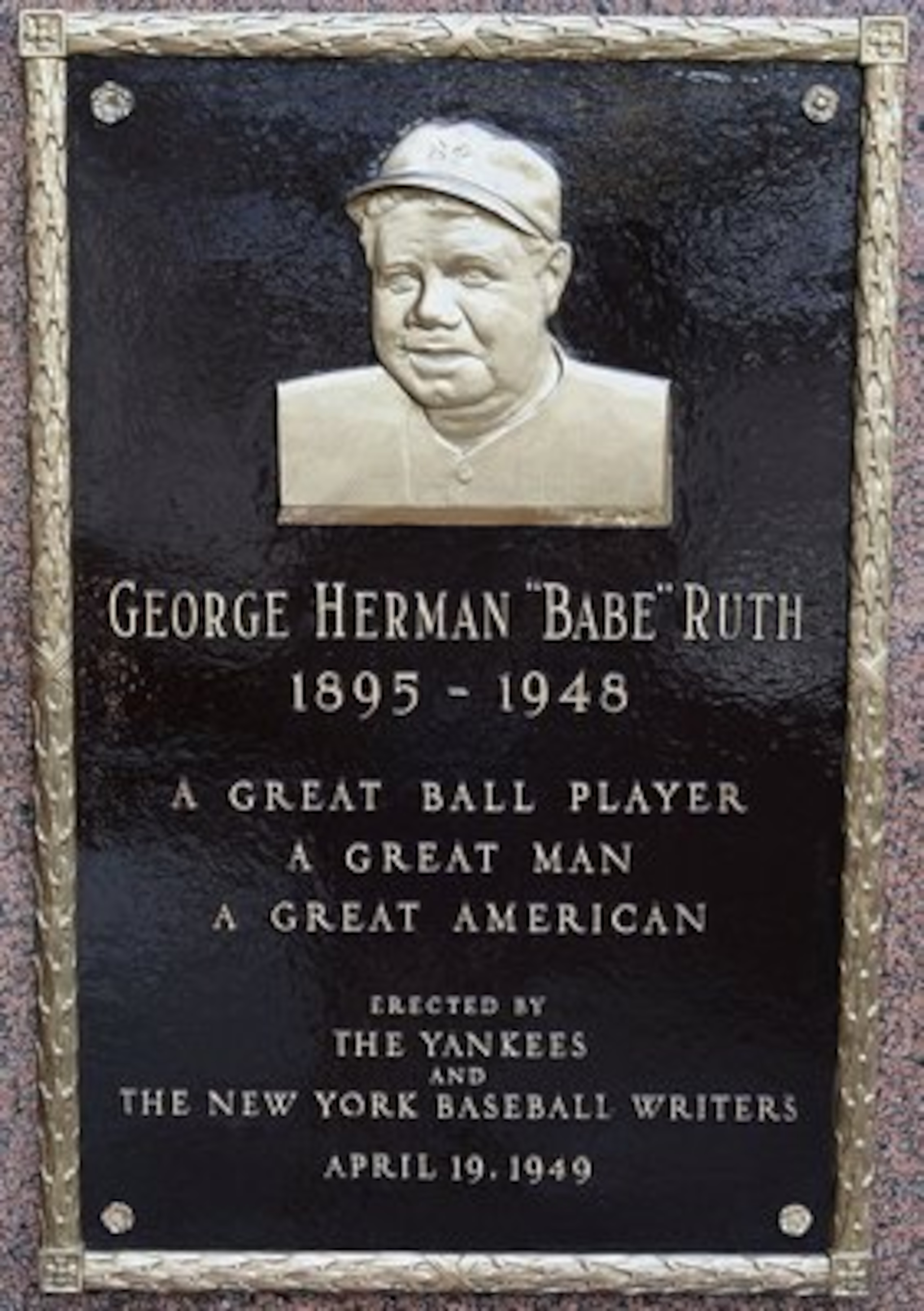 NEW YORK - MAY 02: The plaque of Babe Ruth is seen in Monument Park at Yankee Stadium prior to game between the New York Yankees and the Chicago White Sox on May 2, 2010 in the Bronx borough of New York City. The Yankees defeated the White Sox 12-3. (Ph NEW YORK - MAY 02: The plaque of Babe Ruth is seen in Monument Park at Yankee Stadium prior to game between the New York Yankees and the Chicago White Sox on May 2, 2010 in the Bronx borough of New York City. The Yankees defeated the White Sox 12-3. (Ph