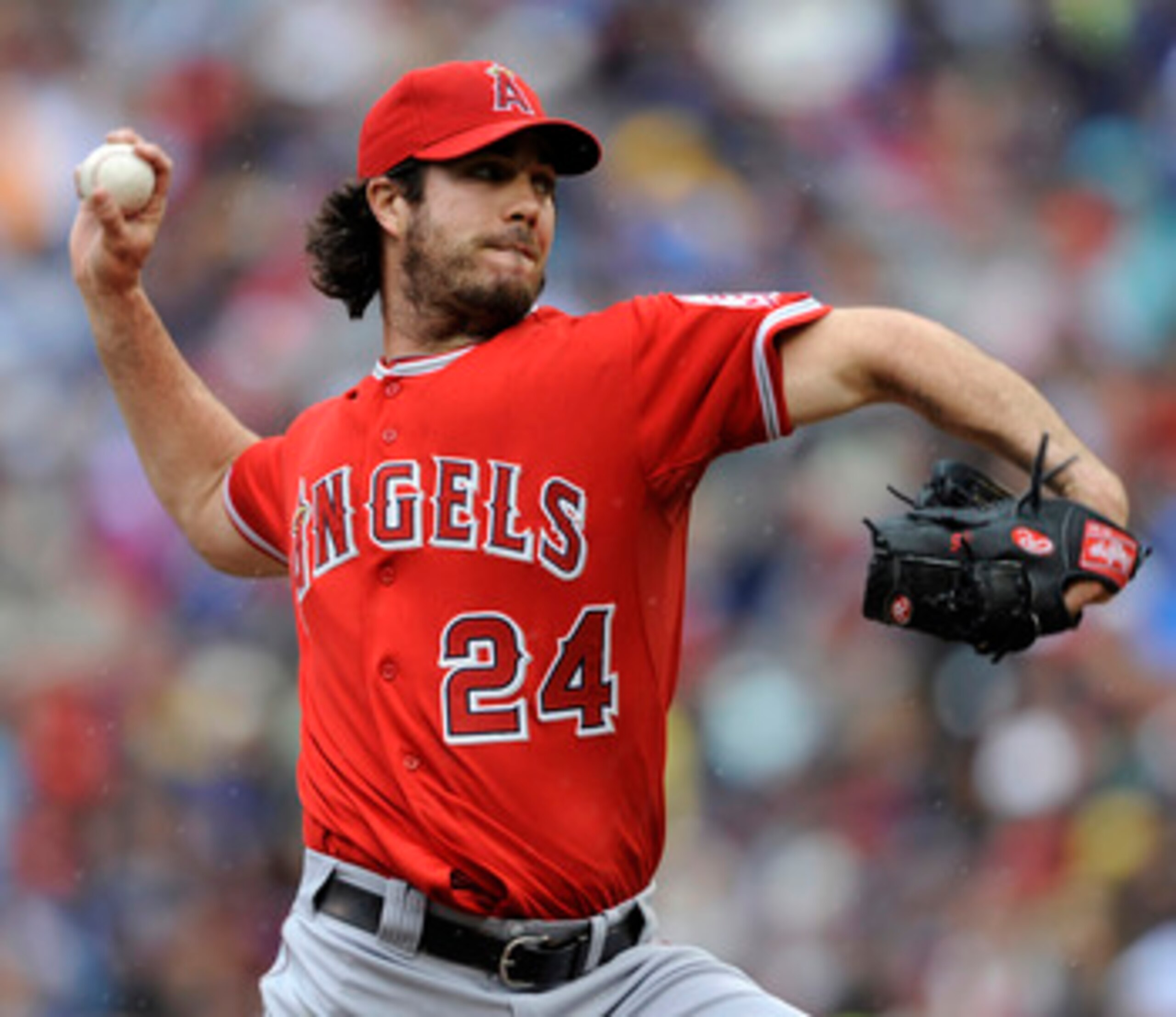 MINNEAPOLIS, MN - MAY 29: Dan Haren #24 of the Los Angeles Angels of Anaheim pitches against the Minnesota Twins during the first inning of their game on May 29, 2011 at Target Field in Minneapolis, Minnesota. (Photo by Hannah Foslien/Getty Images)