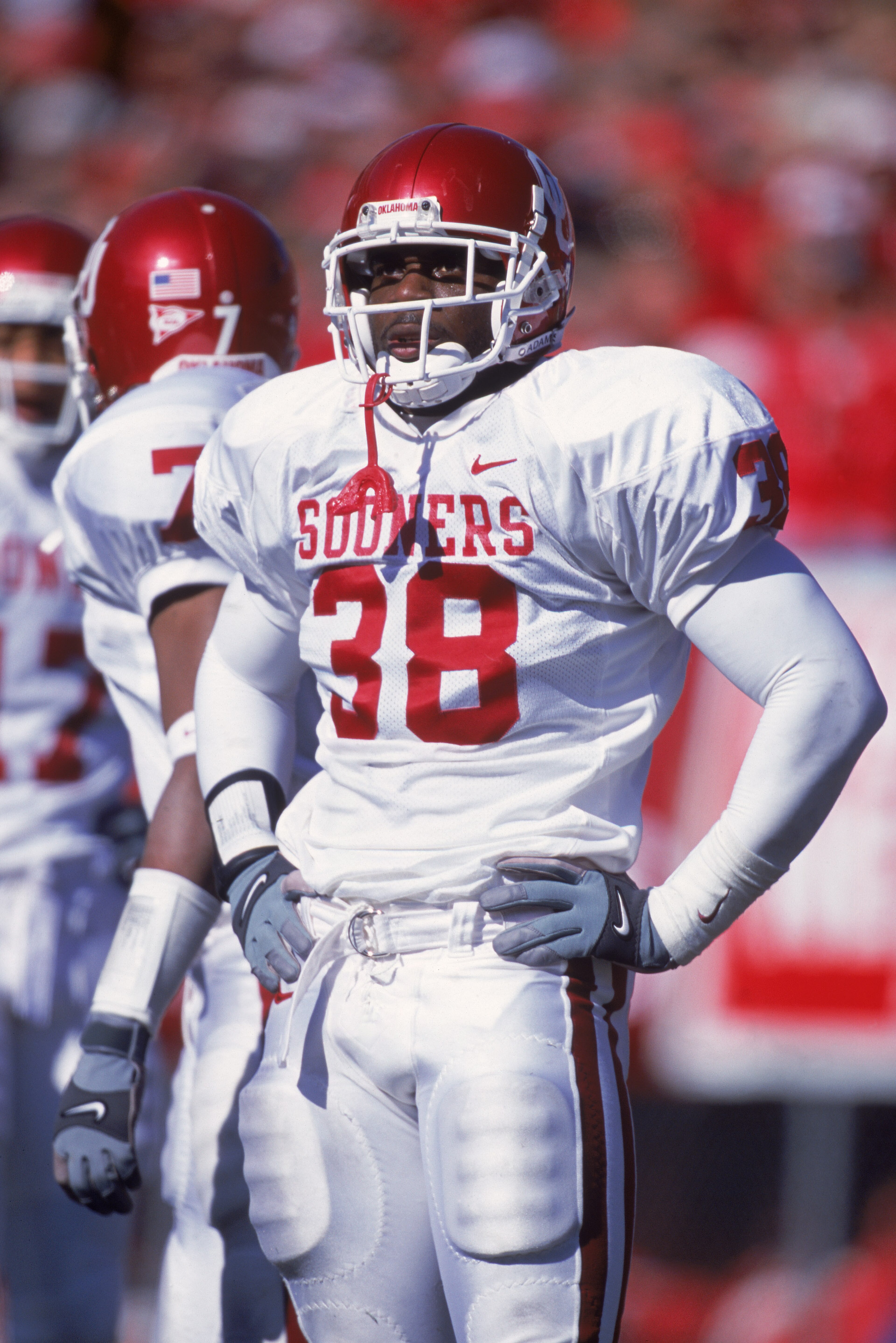 27 Oct 2001:  Roy Williams #38 of the Oklahoma Sooners  stands on the field during the game against the Nebraska Cornhuskers at Memorial Stadium in Lincoln, Nebraska. The Cornhuskers defeated the Sooners 20-10.Mandatory Credit: Scott Halleran/ Allsport