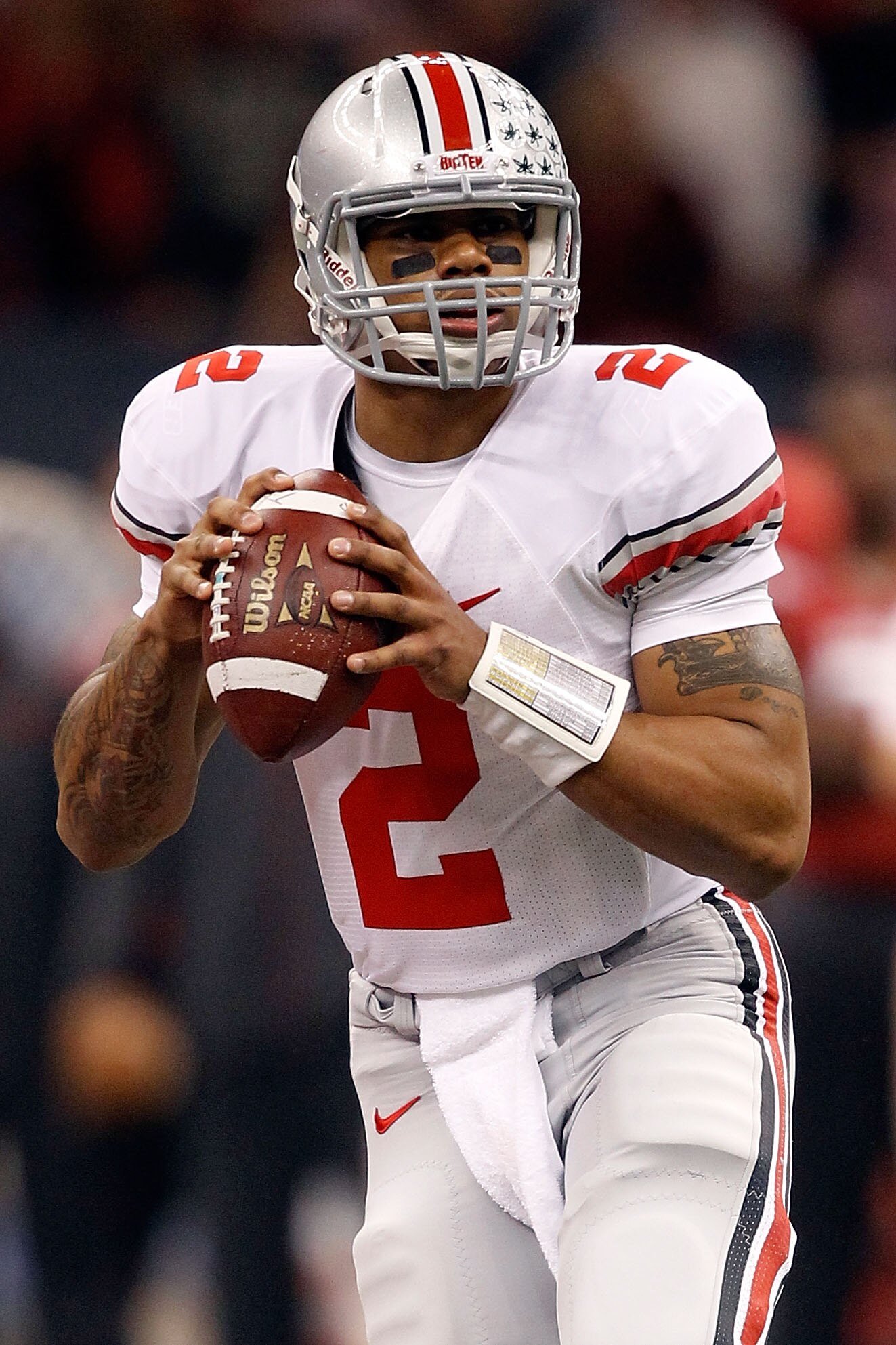 NEW ORLEANS, LA - JANUARY 04: Quarterback Terrelle Pryor #2 of the Ohio State Buckeyes looks to pass against the Arkansas Razorbacks during the Allstate Sugar Bowl at the Louisiana Superdome on January 4, 2011 in New Orleans, Louisiana. (Photo by Matthe NEW ORLEANS, LA - JANUARY 04: Quarterback Terrelle Pryor #2 of the Ohio State Buckeyes looks to pass against the Arkansas Razorbacks during the Allstate Sugar Bowl at the Louisiana Superdome on January 4, 2011 in New Orleans, Louisiana. (Photo by Matthe