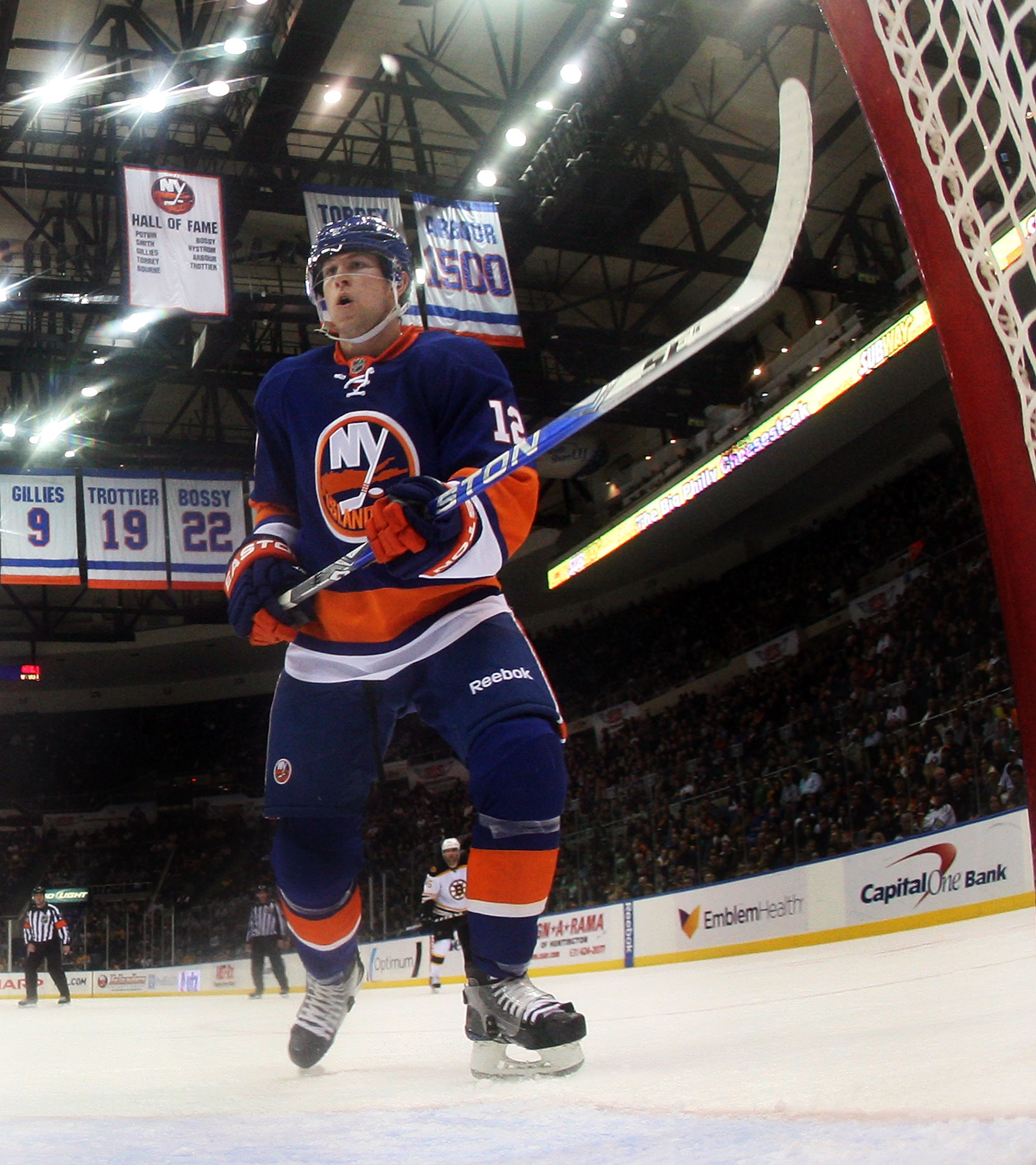 UNIONDALE, NY - MARCH 11: Josh Bailey #12 of the New York Islanders skates against the Boston Bruins at the Nassau Coliseum on March 11, 2011 in Uniondale, New York.  (Photo by Bruce Bennett/Getty Images)